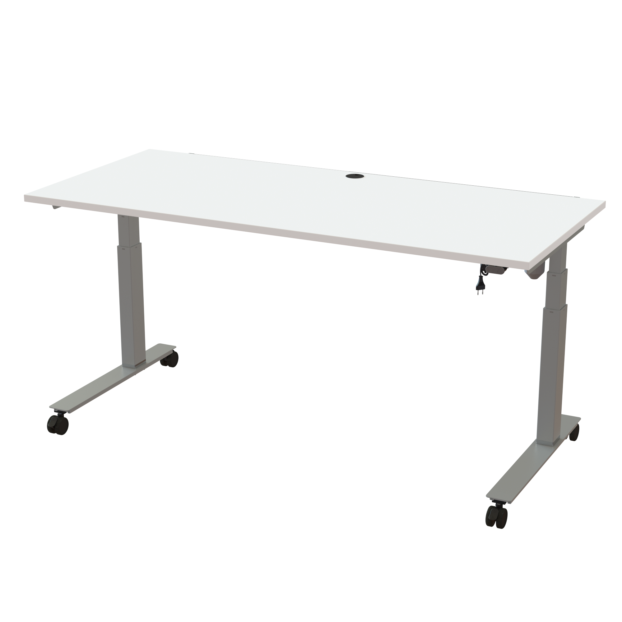 Ergonomic T-leg desk (180x80 cm) with a white melamine tabletop on a silver 501-35 desk frame