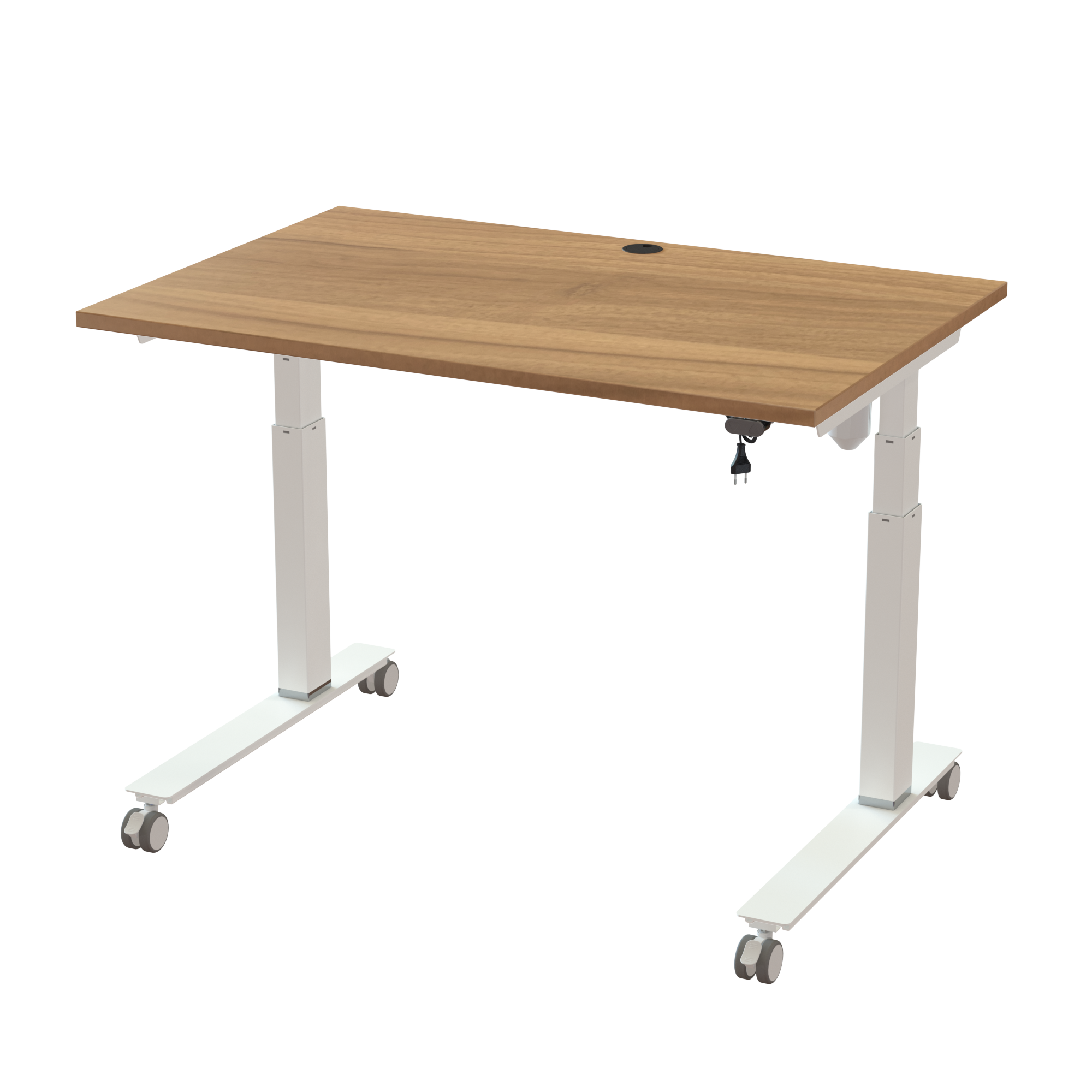 Ergonomic T-leg desk (120x80 cm) with a walnut melamine tabletop on a white 501-35 desk frame