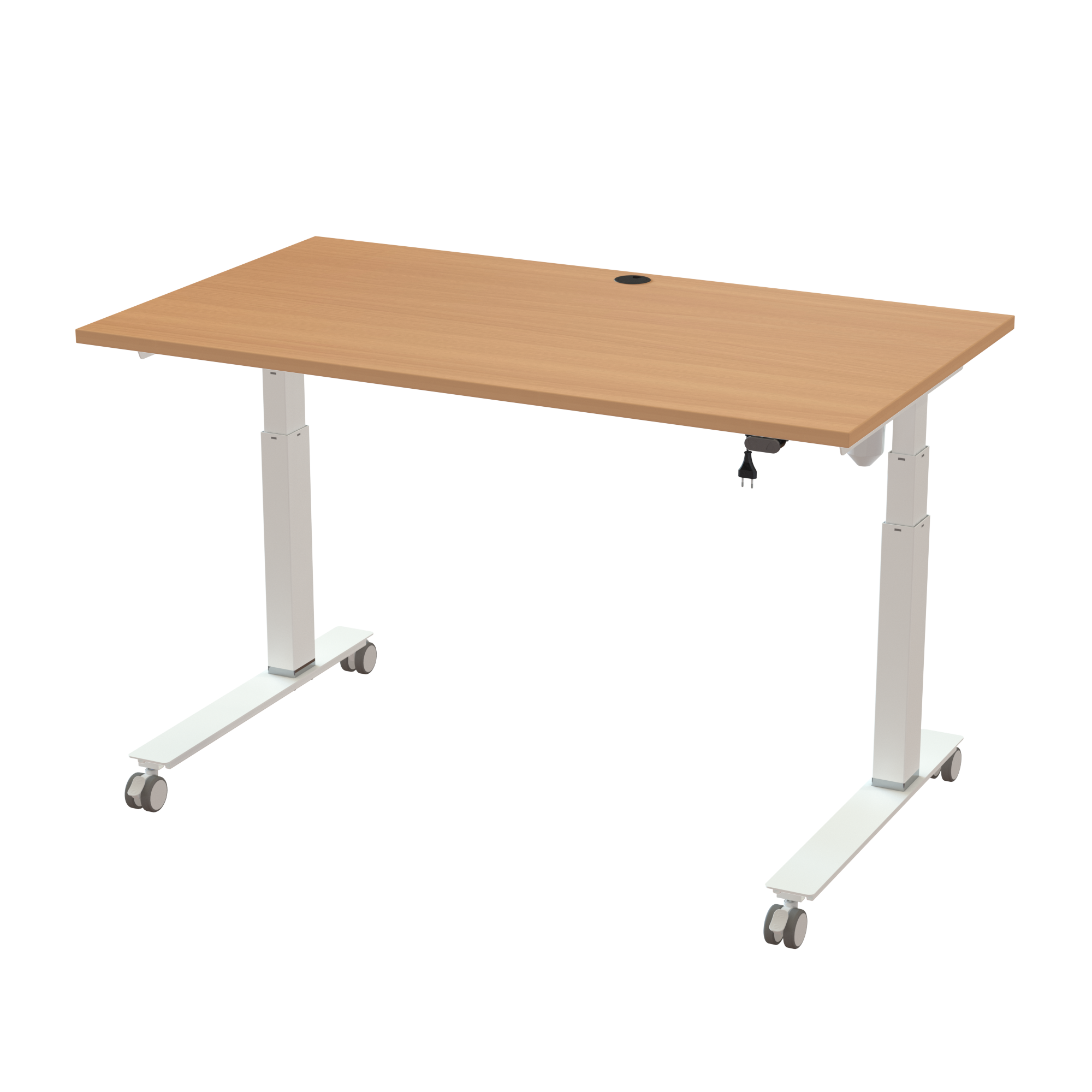 Ergonomic frame desk (140x80 cm) with a beech melamine tabletop on a white 501-35 desk frame