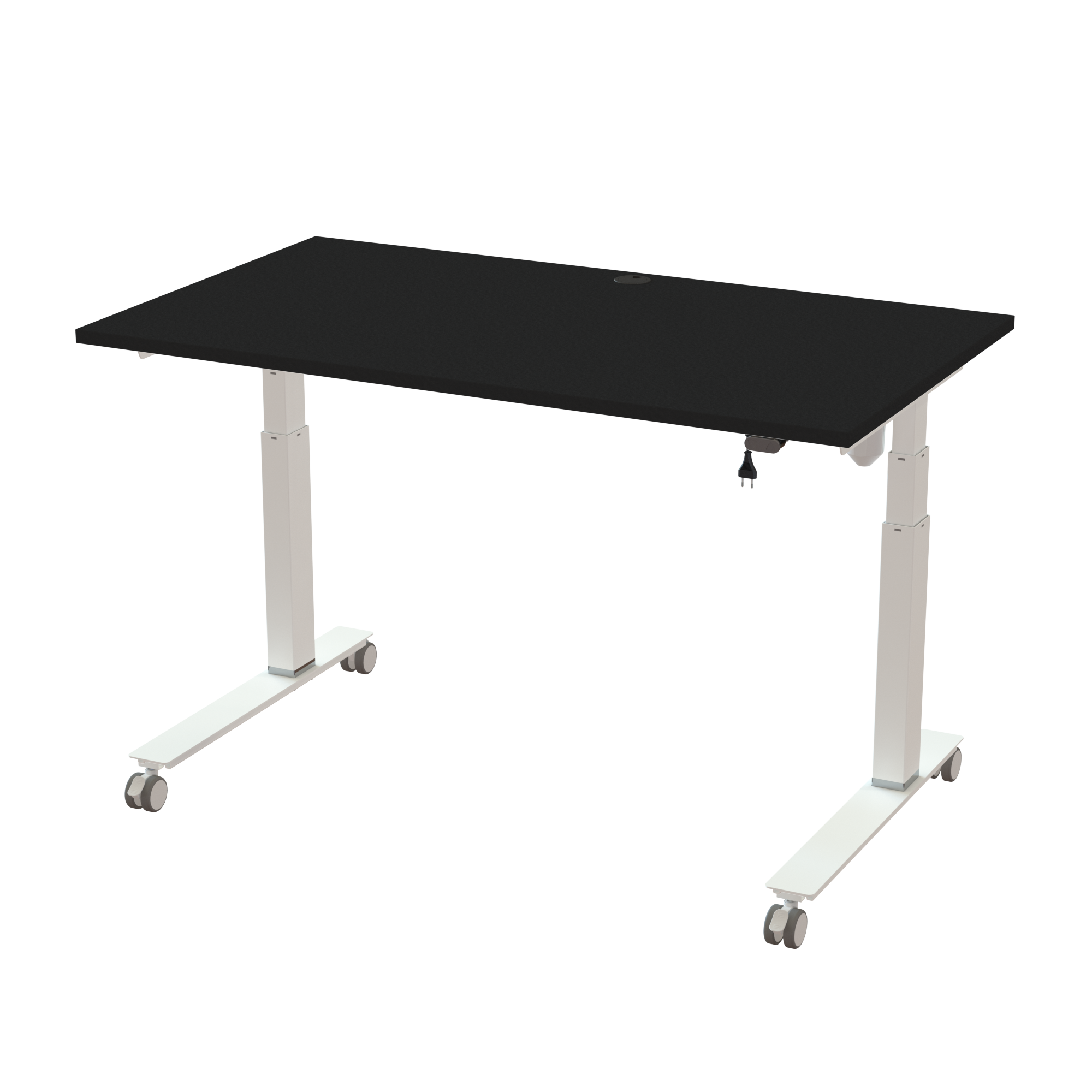 Ergonomic frame desk (140x80 cm) with a black melamine tabletop on a white 501-35 desk frame