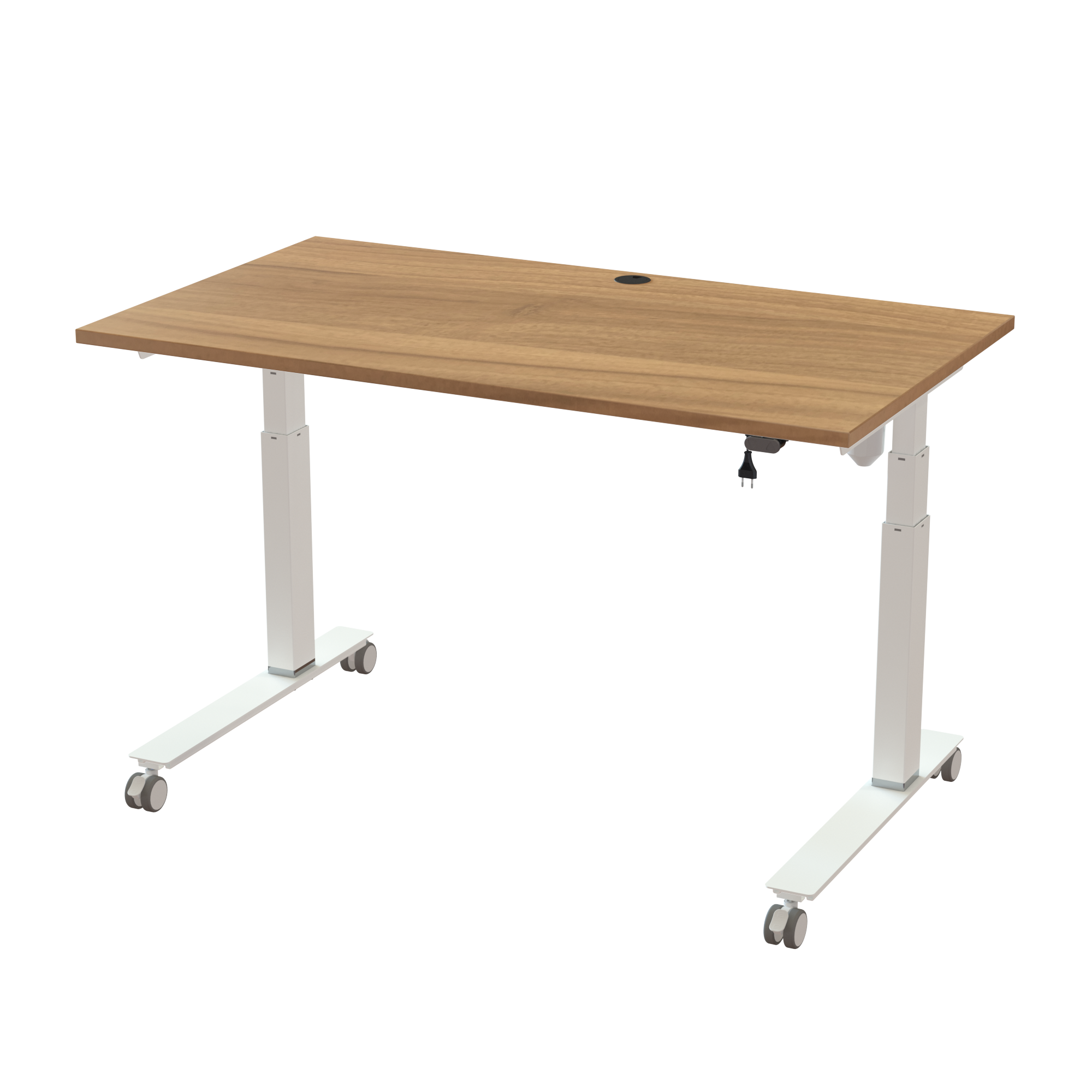 Ergonomic frame desk (140x80 cm) with a walnut melamine tabletop on a white 501-35 desk frame
