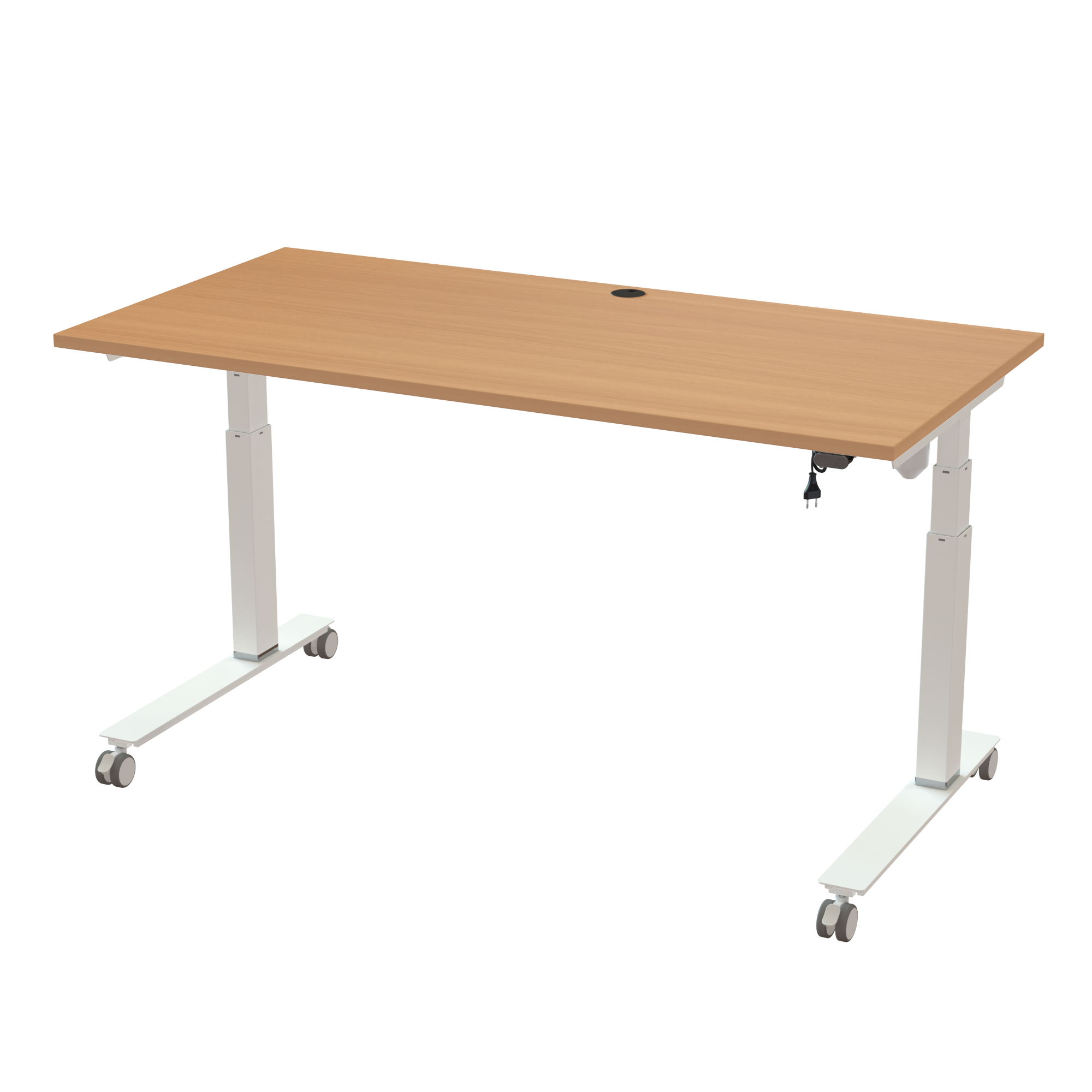 Ergonomic frame desk (160x80 cm) with a beech melamine tabletop on a white 501-35 desk frame