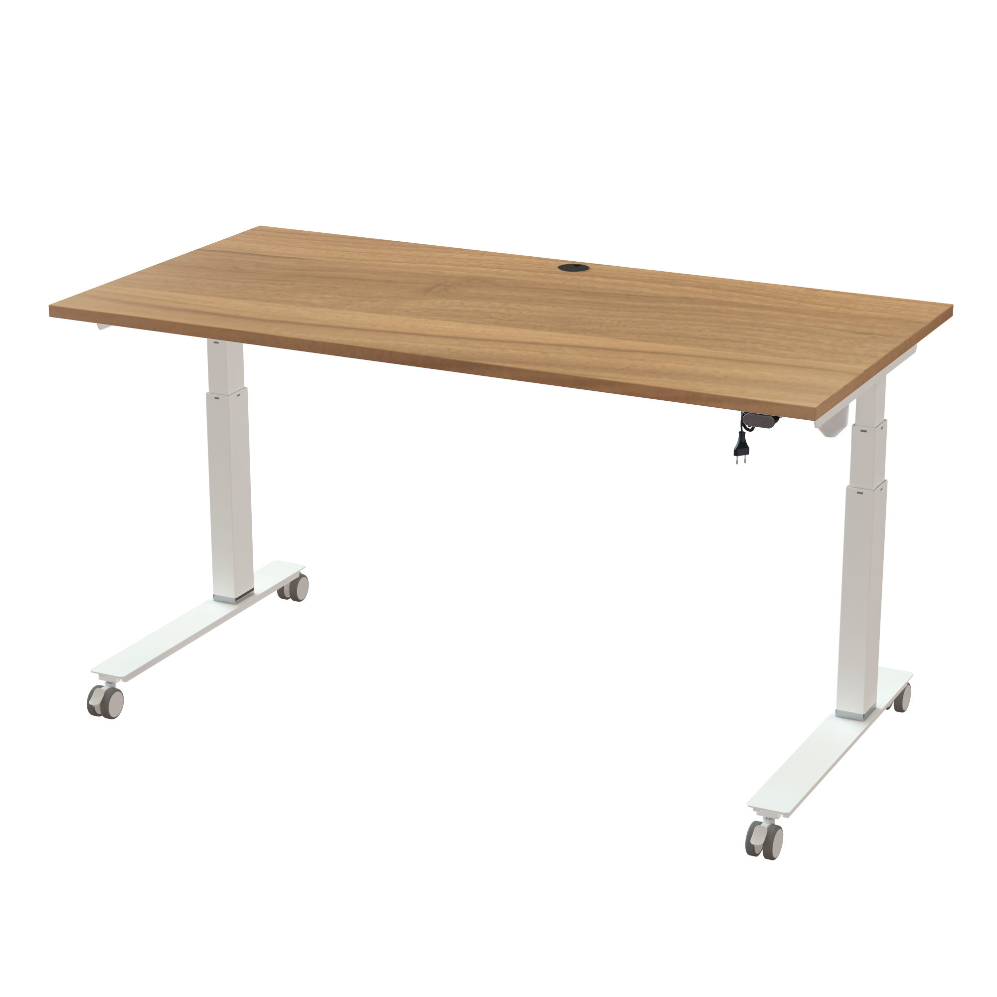 Ergonomic T-leg desk (160x80 cm) with a walnut melamine tabletop on a white 501-35 desk frame