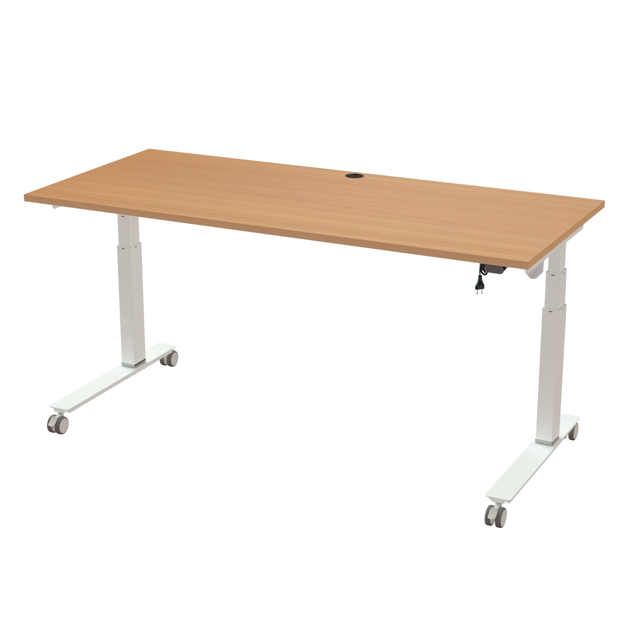 Ergonomic T-leg desk (180x80 cm) with a beech melamine tabletop on a white 501-35 desk frame