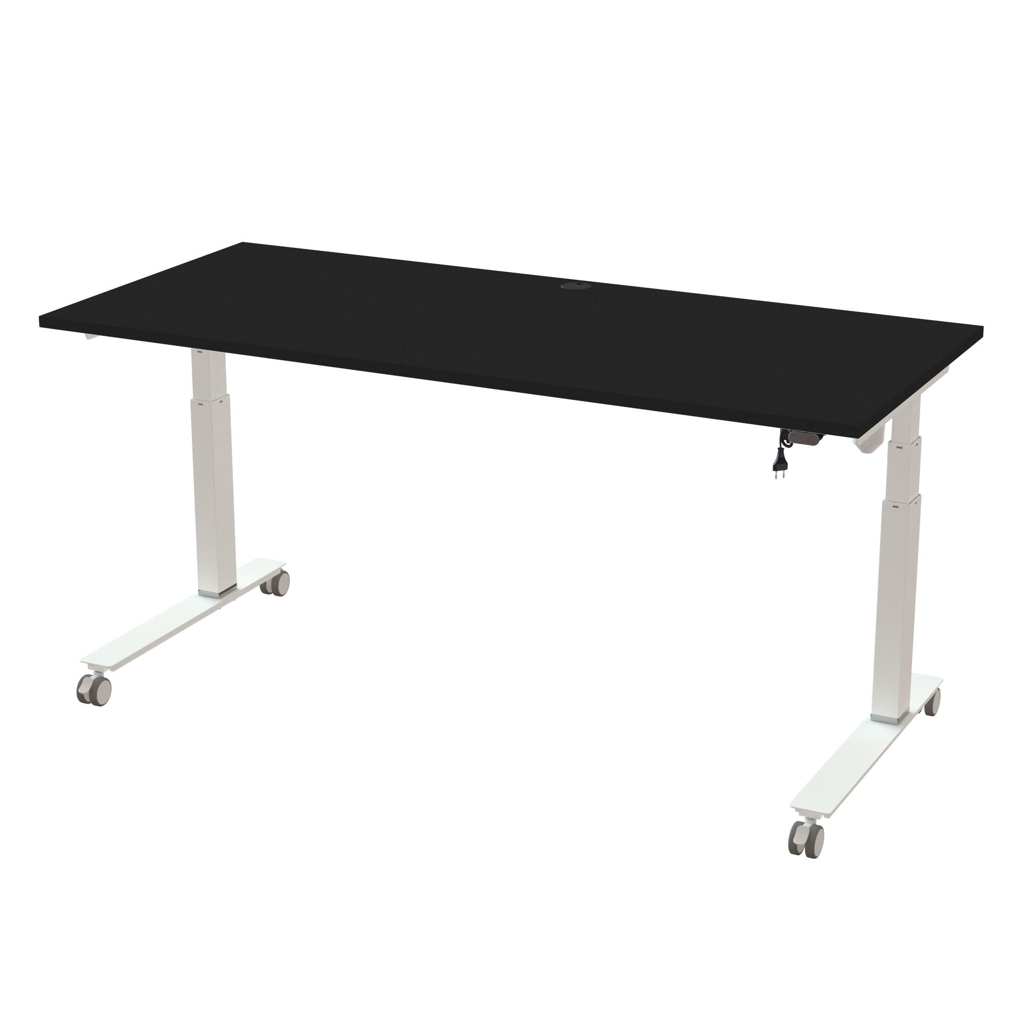 Ergonomic T-leg desk (180x80 cm) with a black melamine tabletop on a white 501-35 desk frame