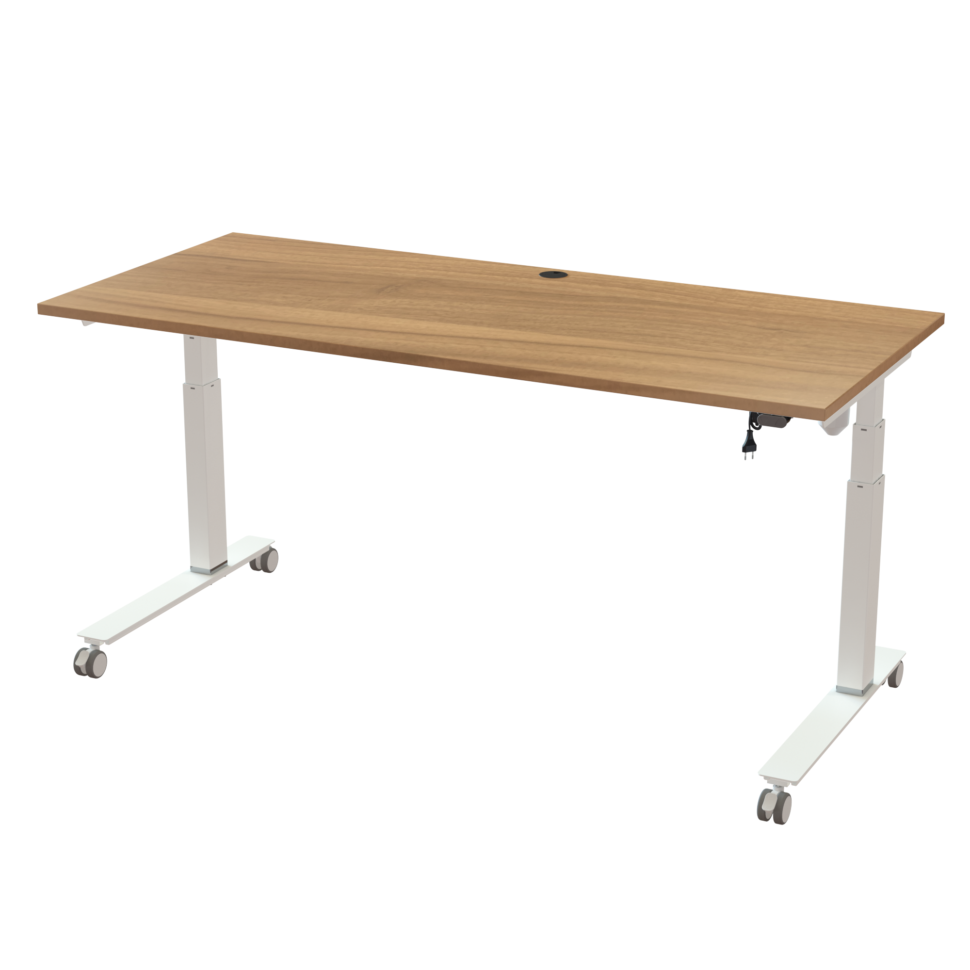 Ergonomic frame desk (180x80 cm) with a walnut melamine tabletop on a white 501-35 desk frame