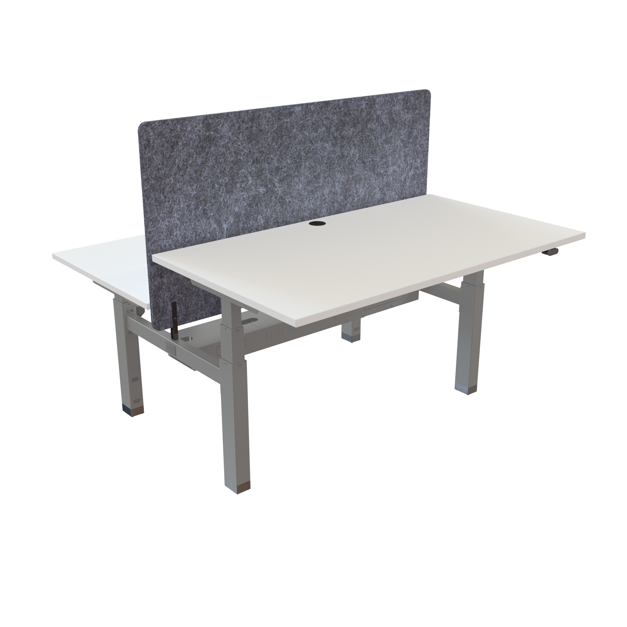 Ergonomic frame desk (140x80 cm) with a white melamine tabletop on a silver 581-35 desk frame