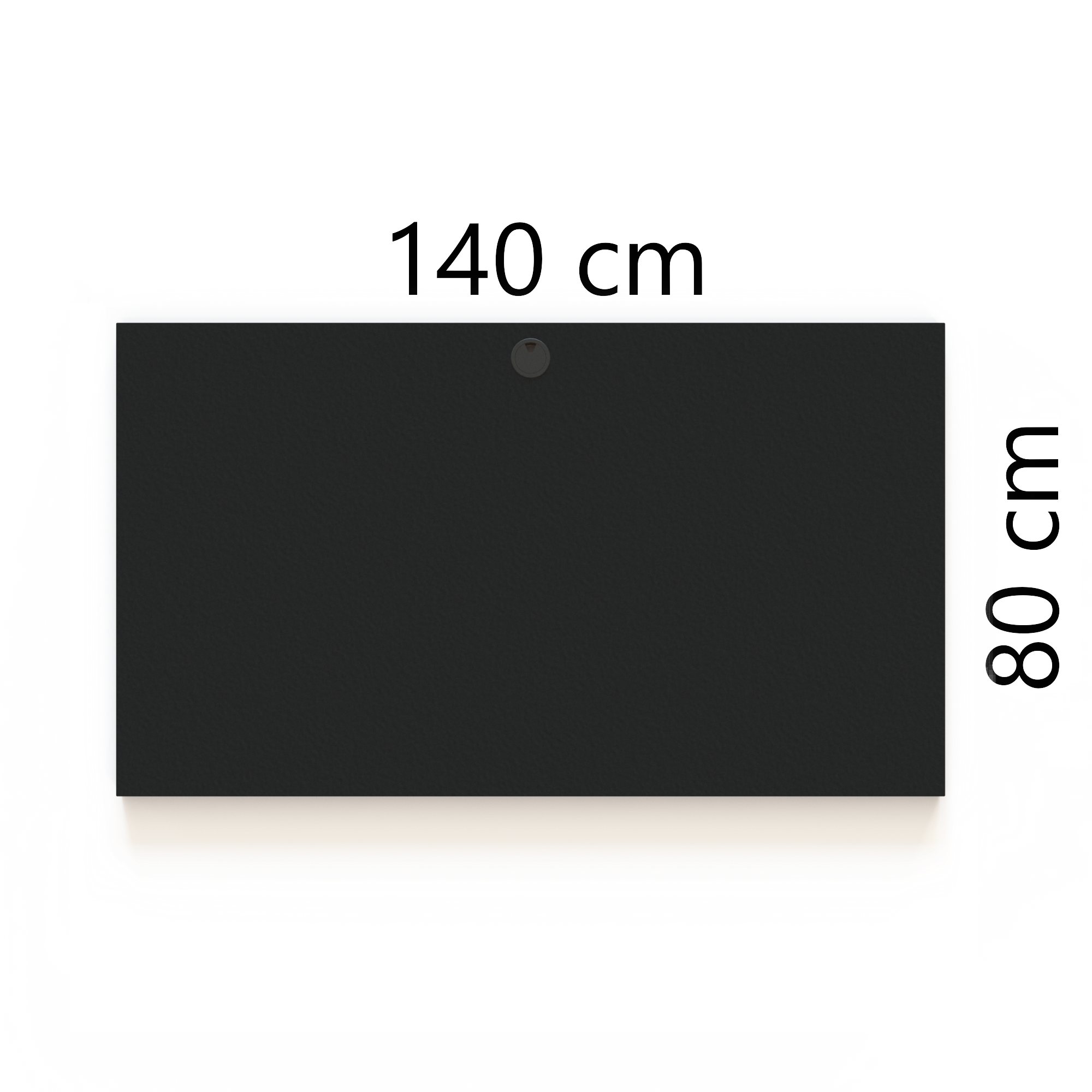 Office table top, 140x80cm, with black finish og cable outlet.