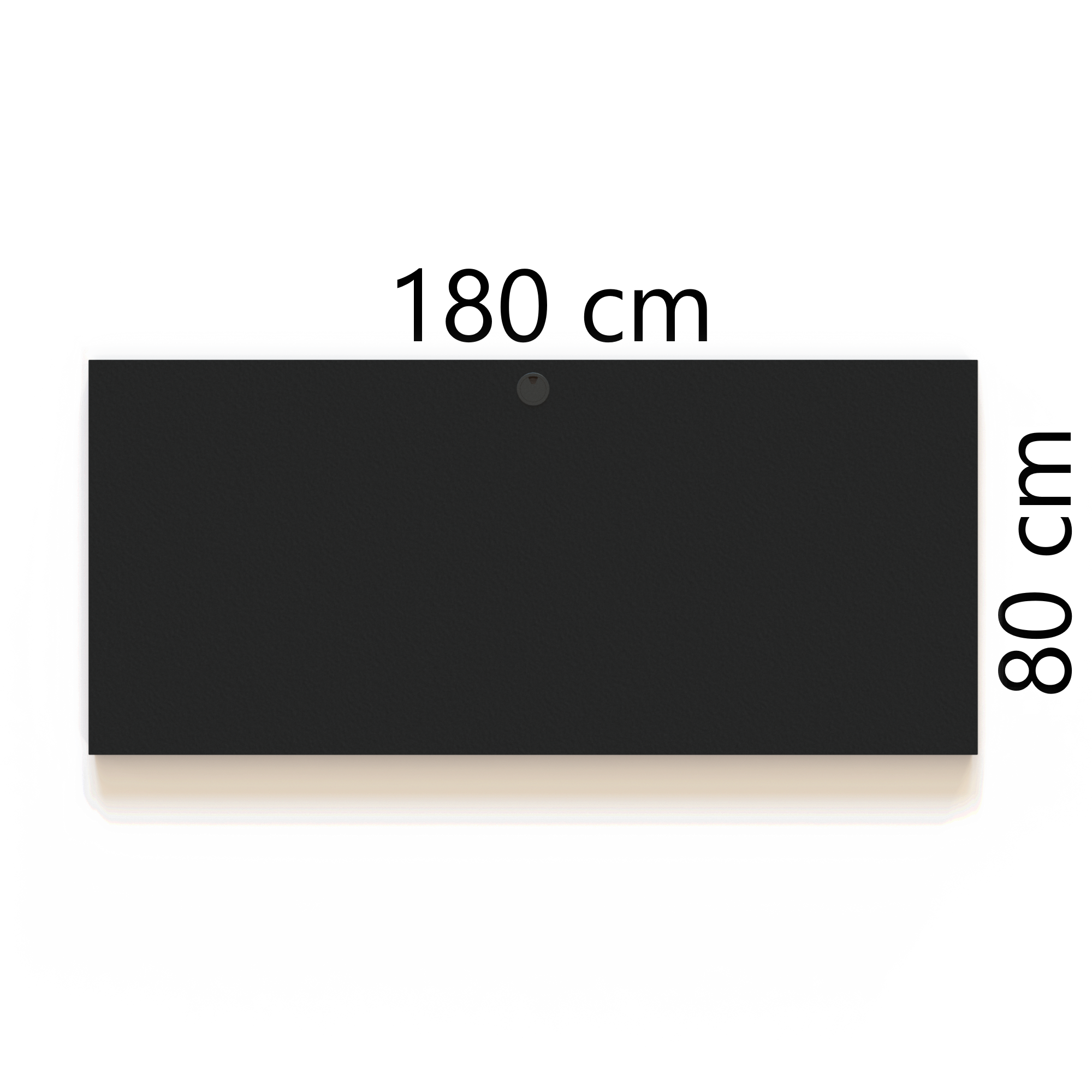 Office table top, 180x80cm, with black finish og cable outlet.
