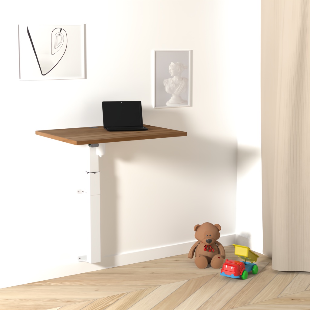 Electric Adjustable Wall desk | ONE | Walnut with white frame