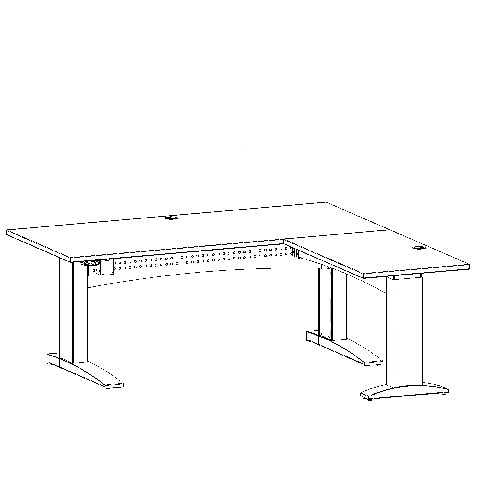 Ergonomic desk | 180x180 cm | Black  with silver frame
