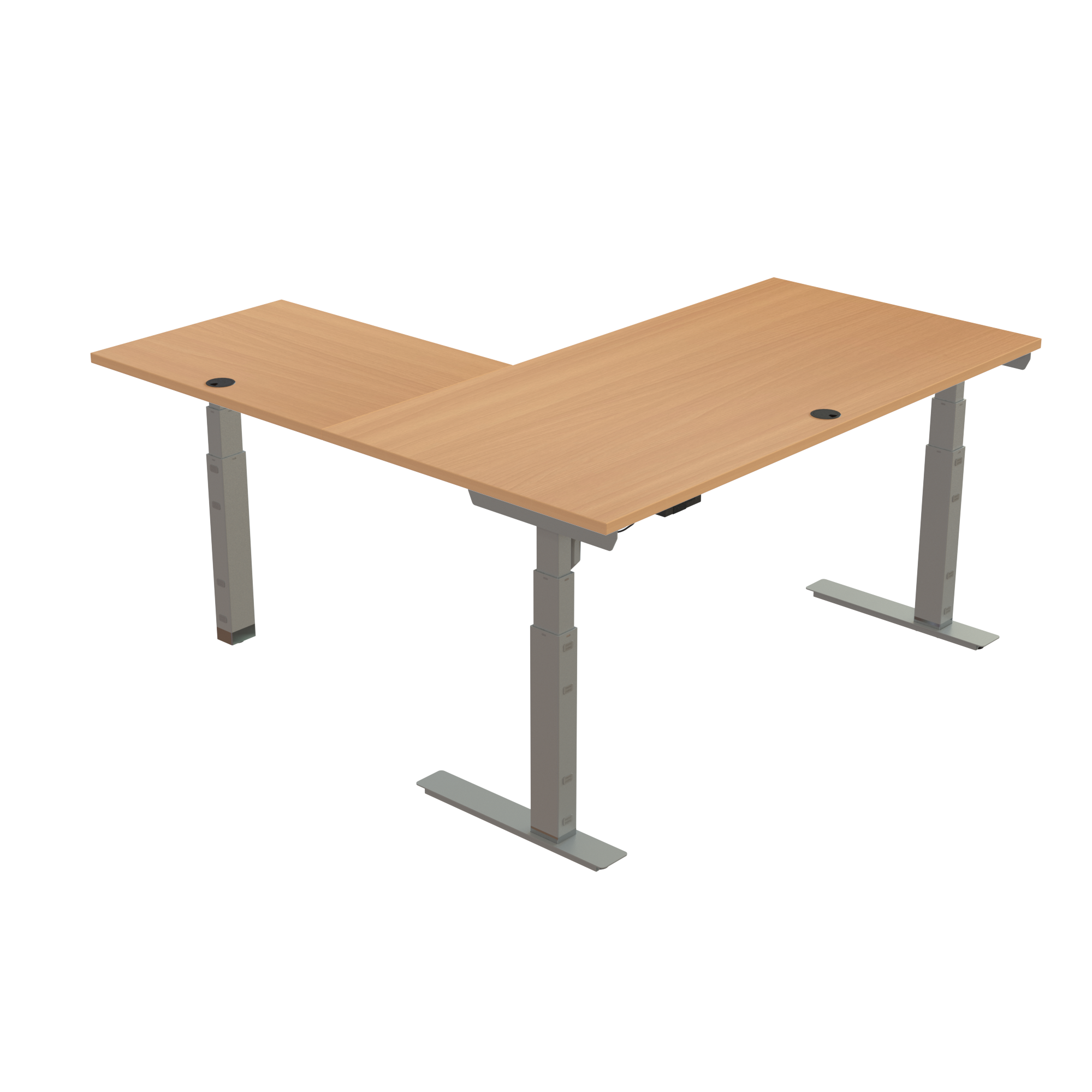 Ergonomic desk | 160x160 cm | Beech with silver frame