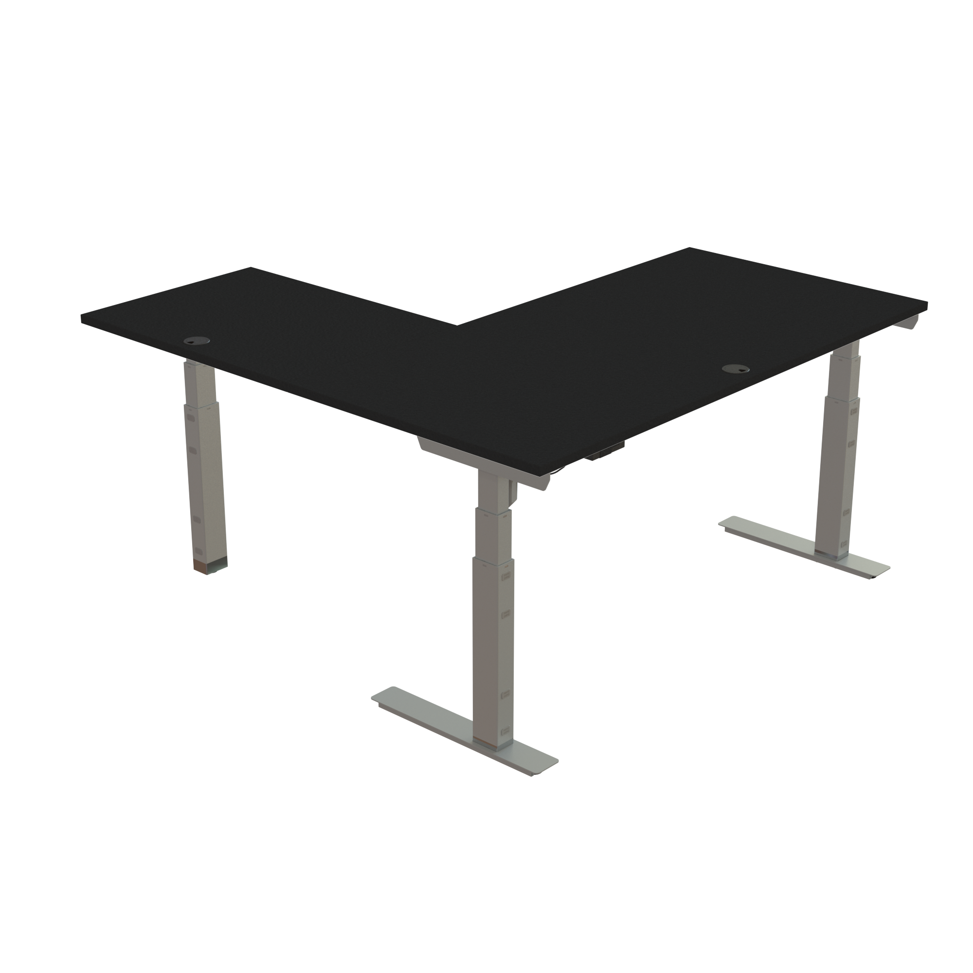 Ergonomic desk | 160x160 cm | Black  with silver frame