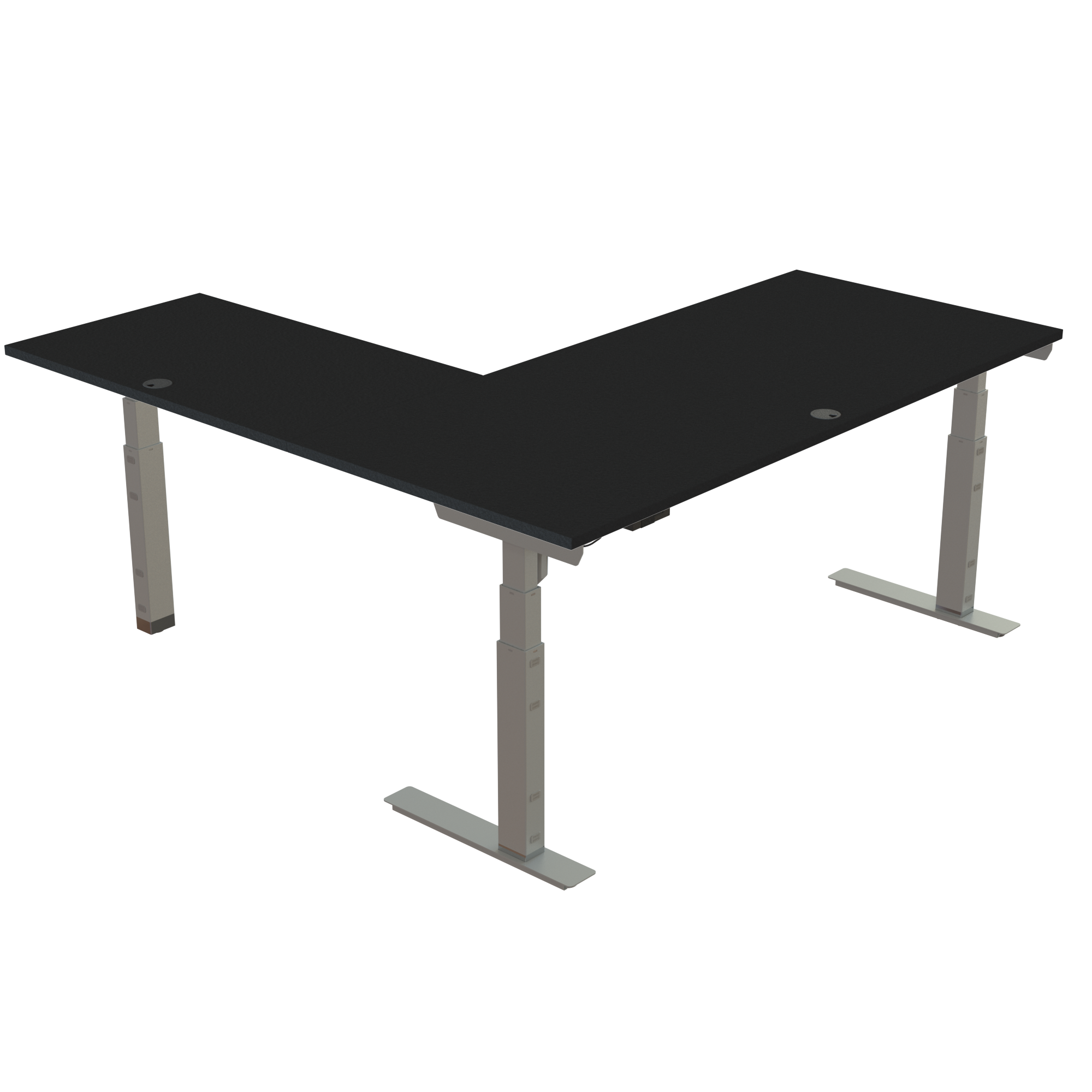 Ergonomic desk | 180x180 cm | Black  with silver frame