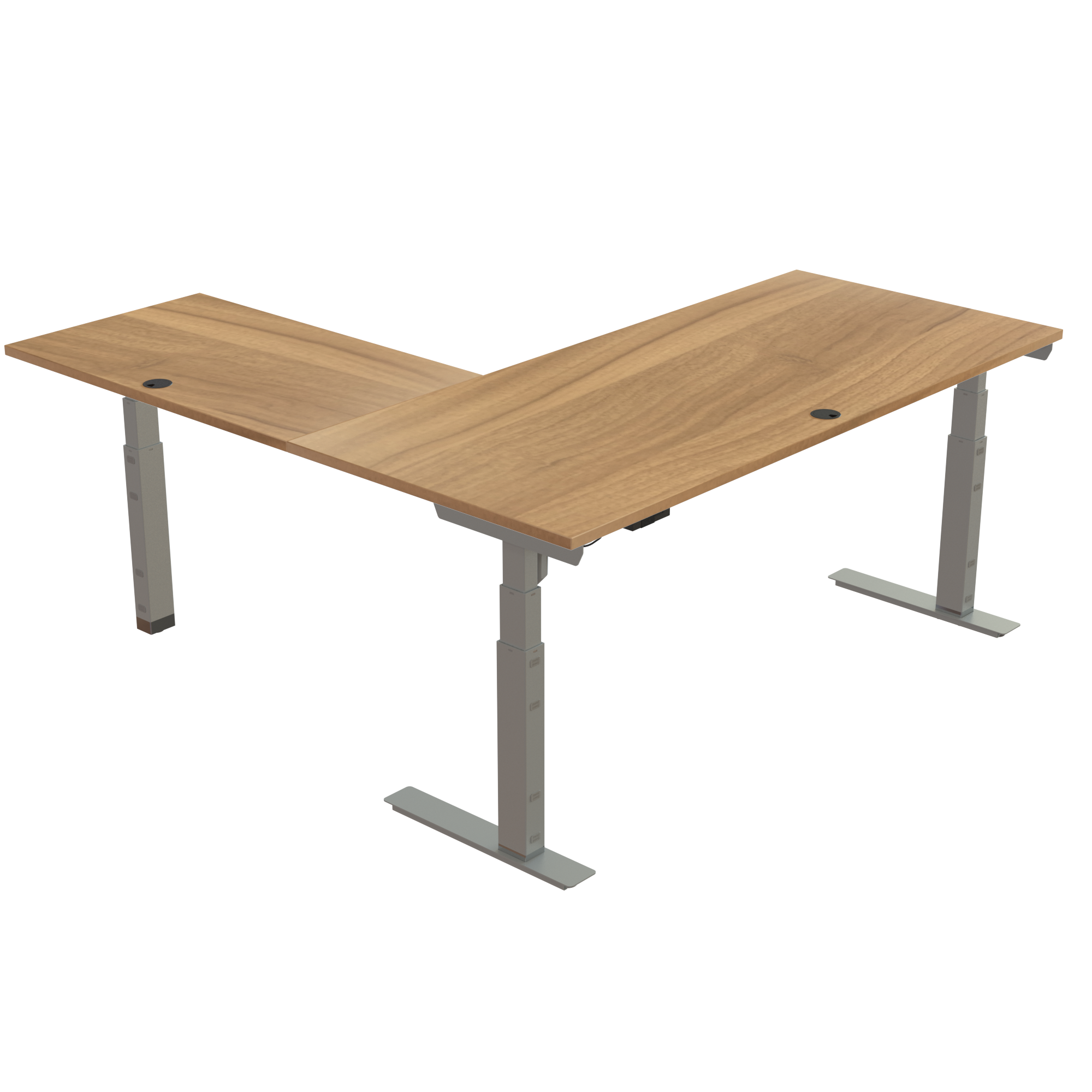 Ergonomic desk | 180x180 cm | Walnut with silver frame