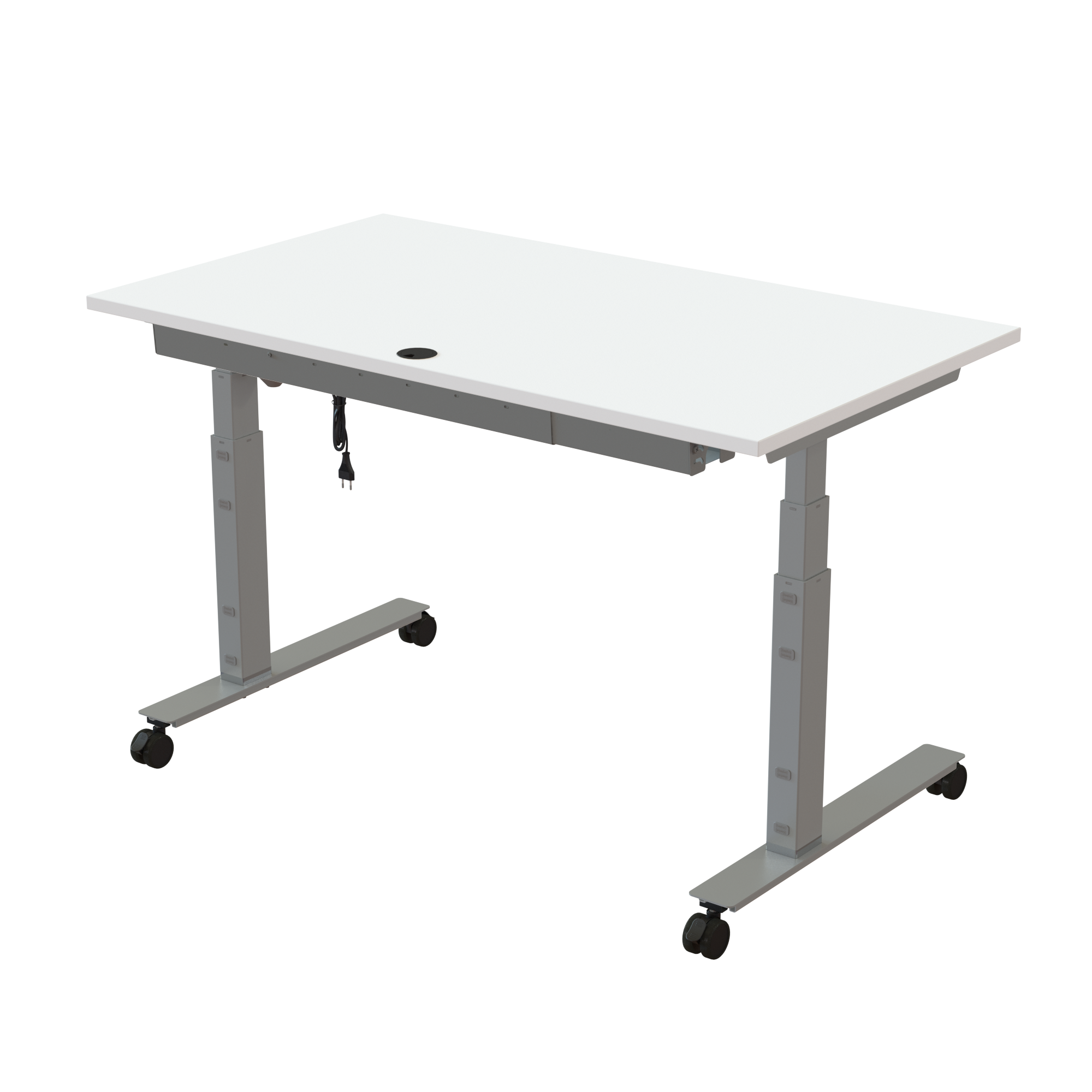 Ergonomic desk | 140x80 cm | White with silver frame
