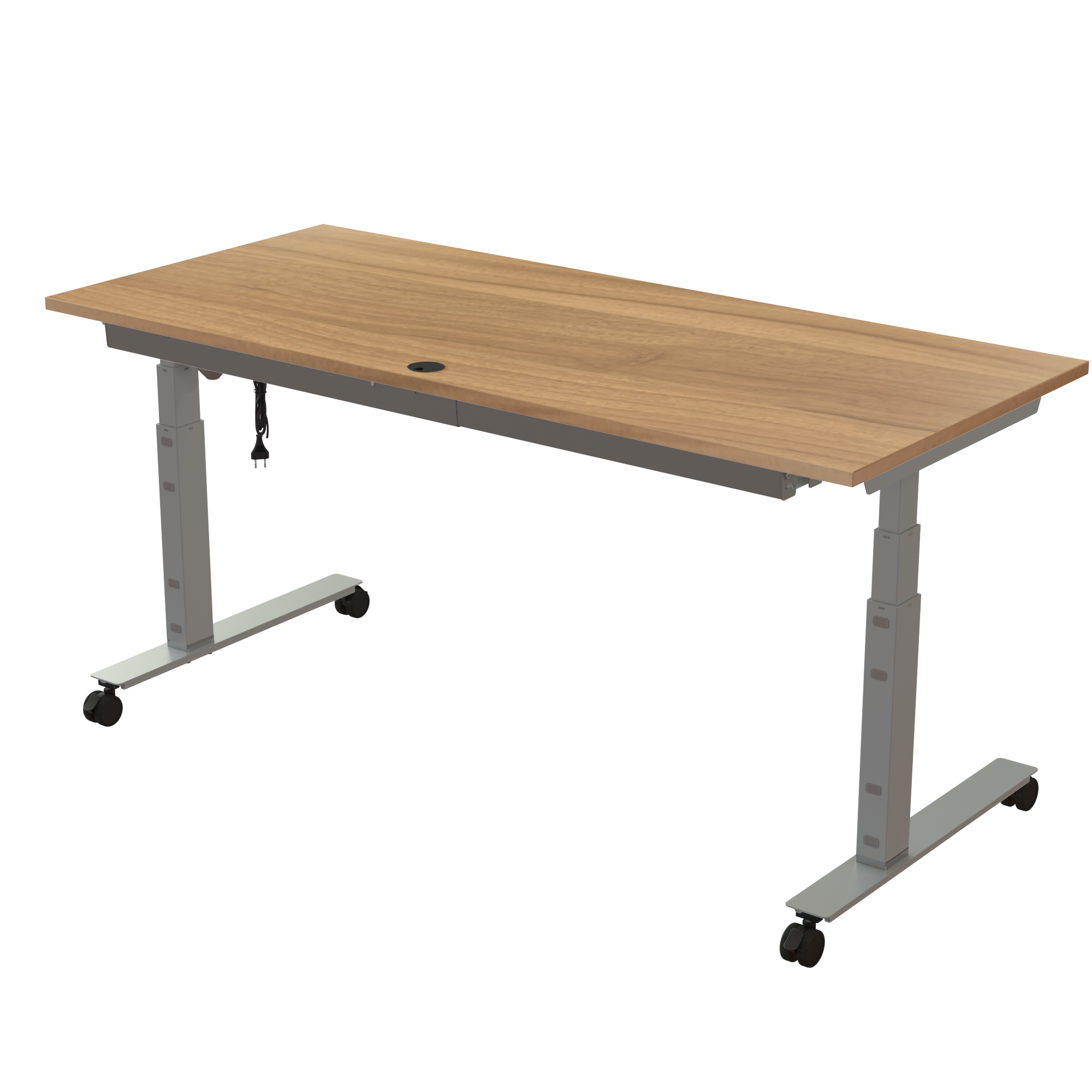Ergonomic desk | 180x80 cm | Walnut with silver frame