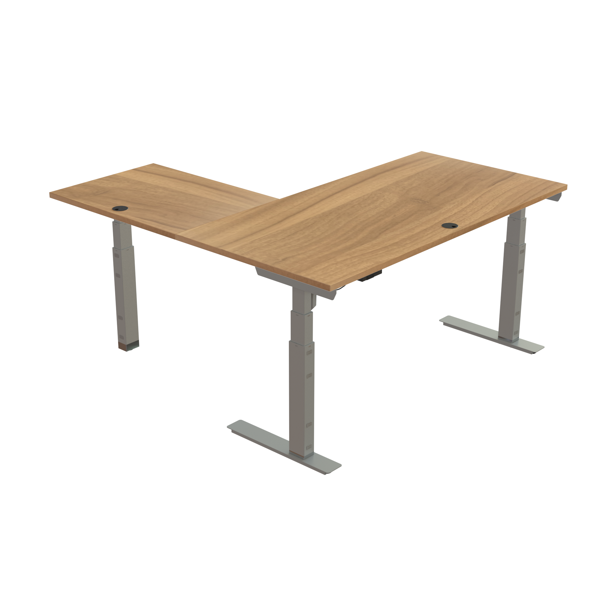 Ergonomic desk | 160x160 cm | Walnut with silver frame