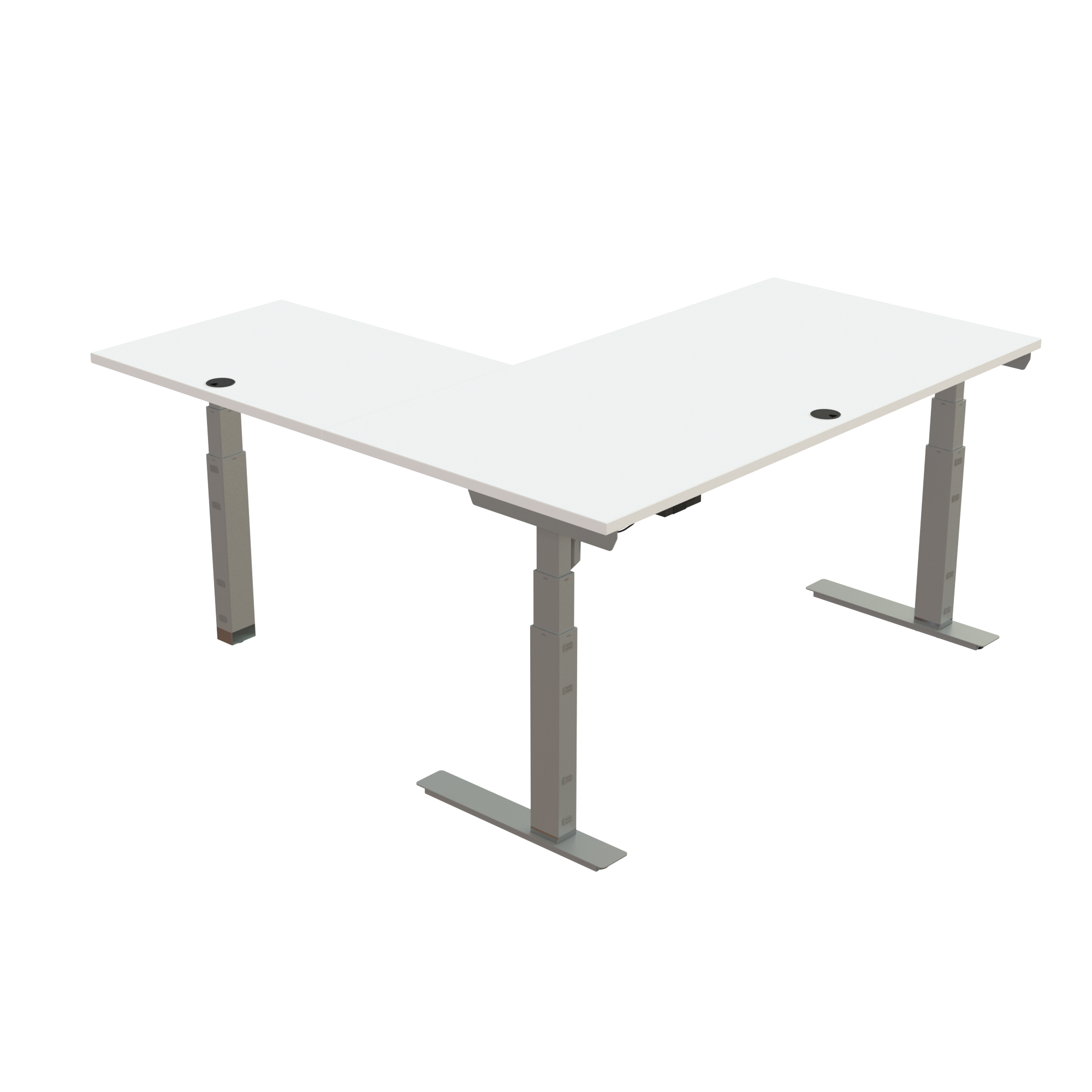 Ergonomic desk | 160x160 cm | White with silver frame