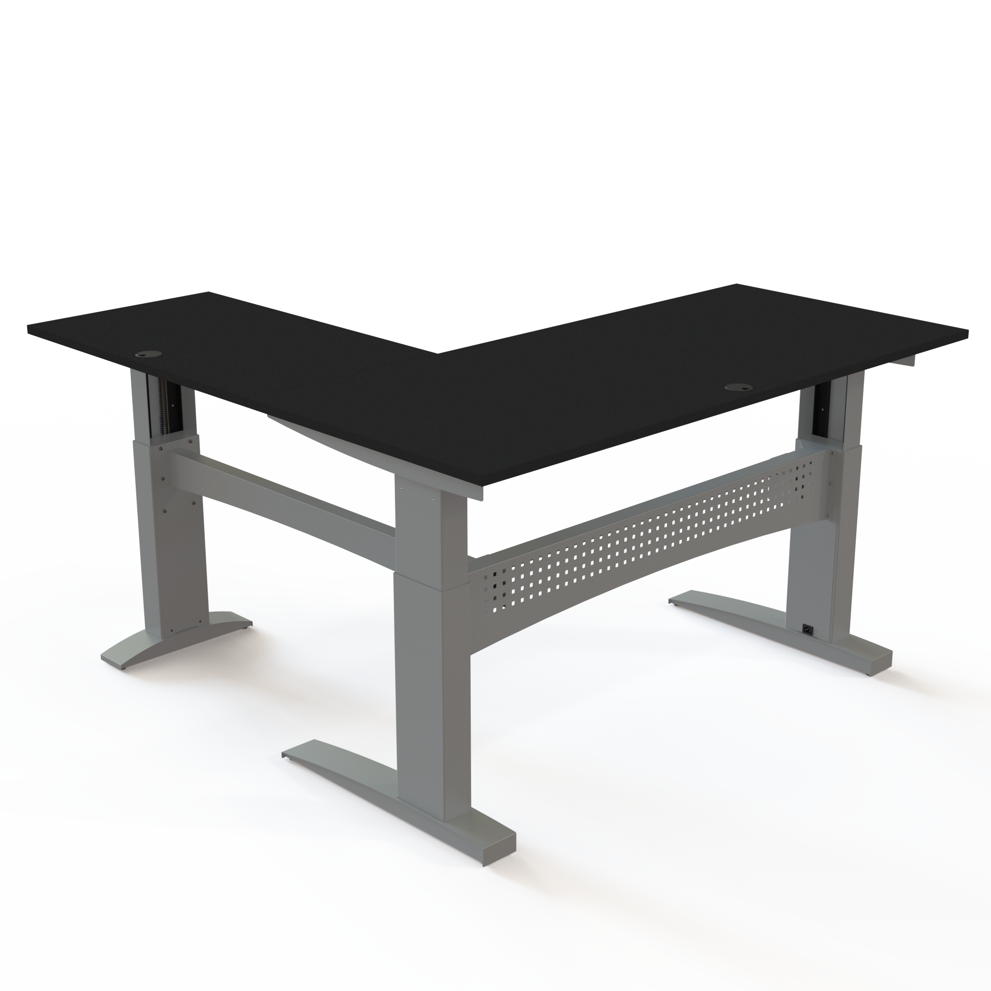 Ergonomic desk | 180x180 cm | Black  with silver frame
