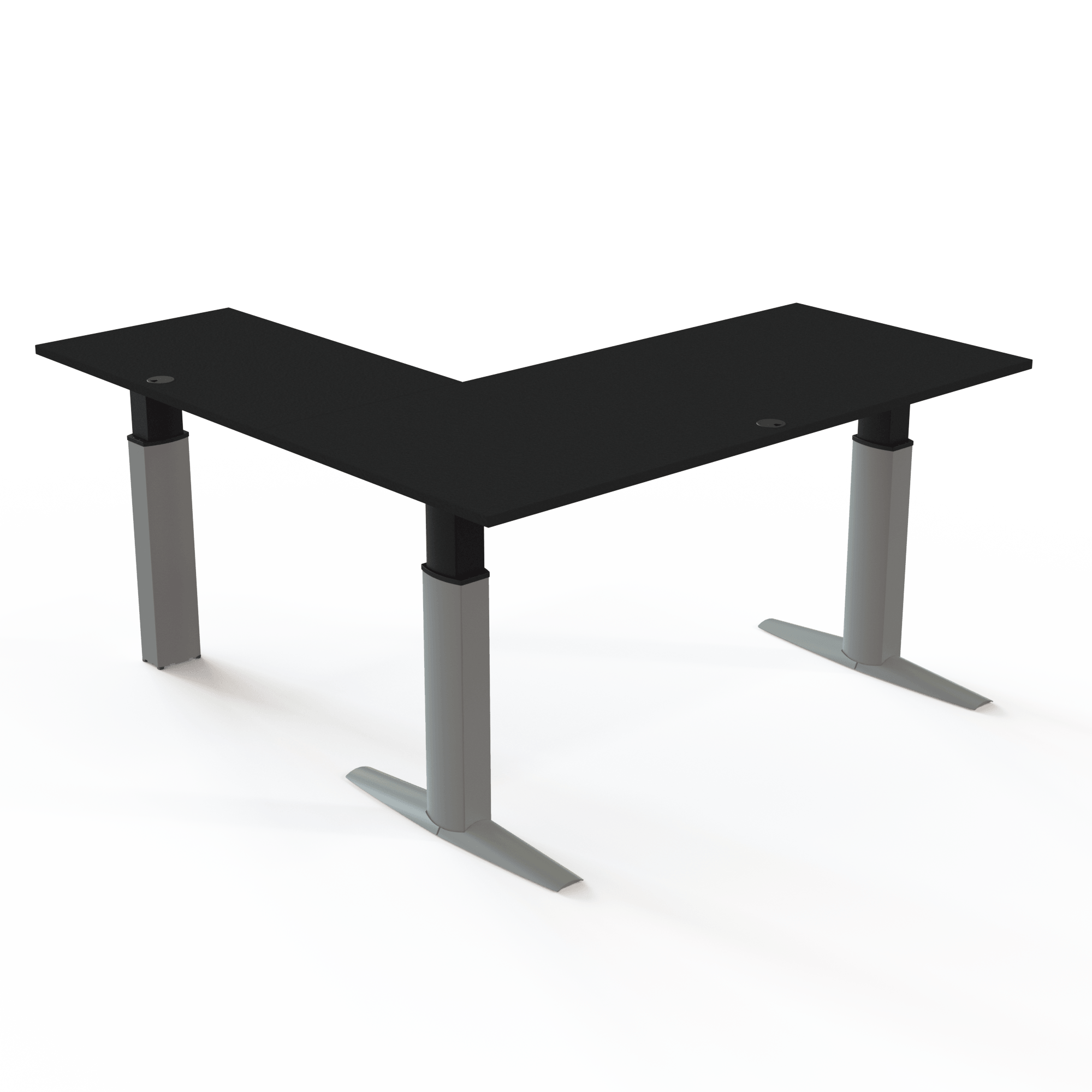 Ergonomic desk | 180x180 cm | Black  with silver frame