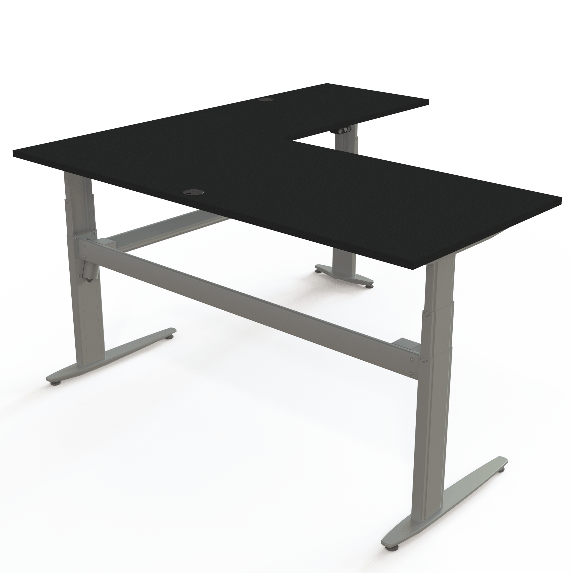 Ergonomic desk | 180x180 cm | Black  with silver frame