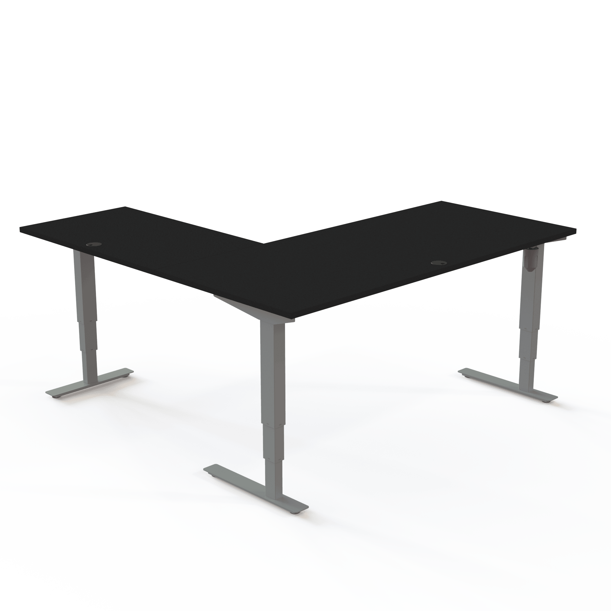 Ergonomic desk | 180x180 cm | Black  with silver frame