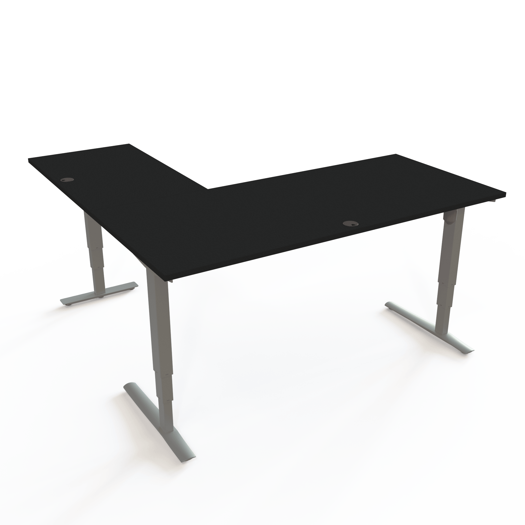 Ergonomic desk | 180x180 cm | Black  with silver frame