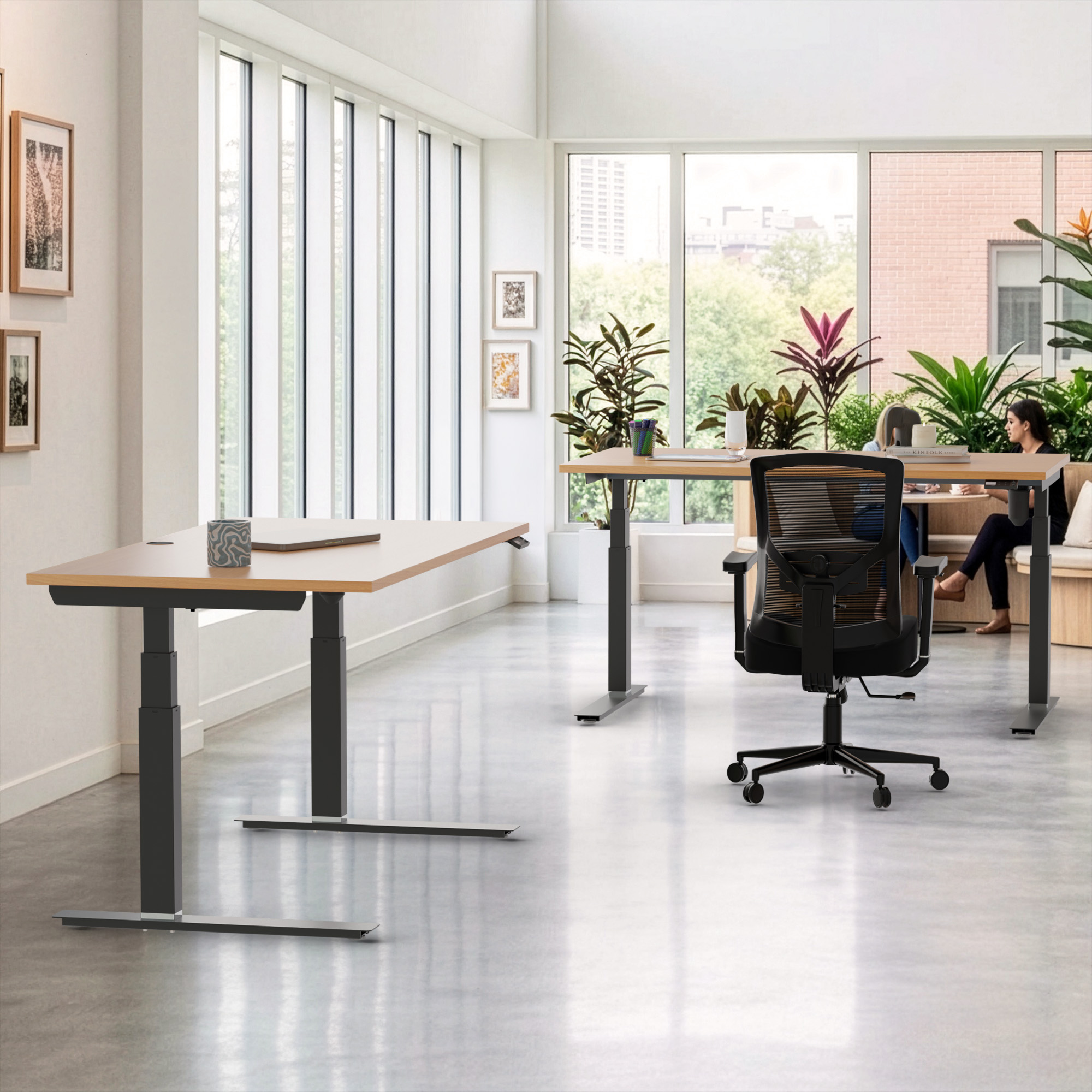 Ergonomic desk | 100x80 cm | Beech with black frame