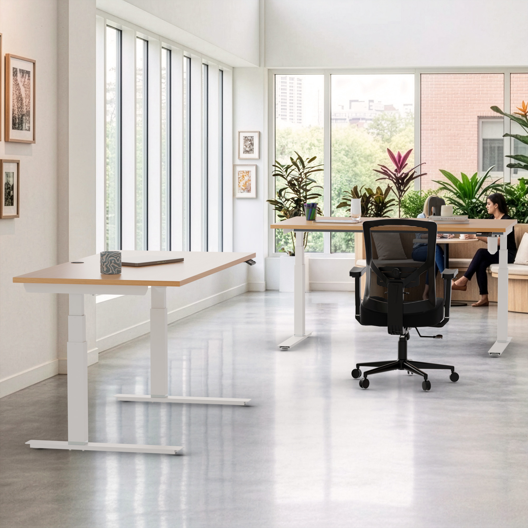 Ergonomic desk | 100x80 cm | Beech with white frame
