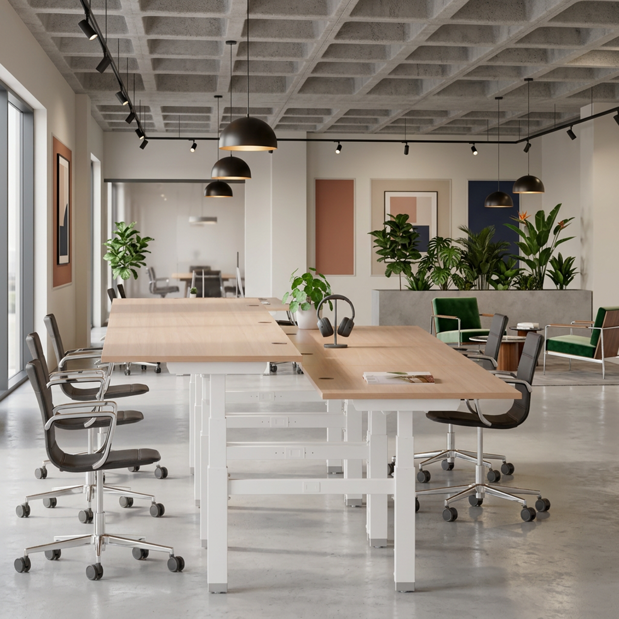 Ergonomic desk | 160x80 cm | Beech with white frame