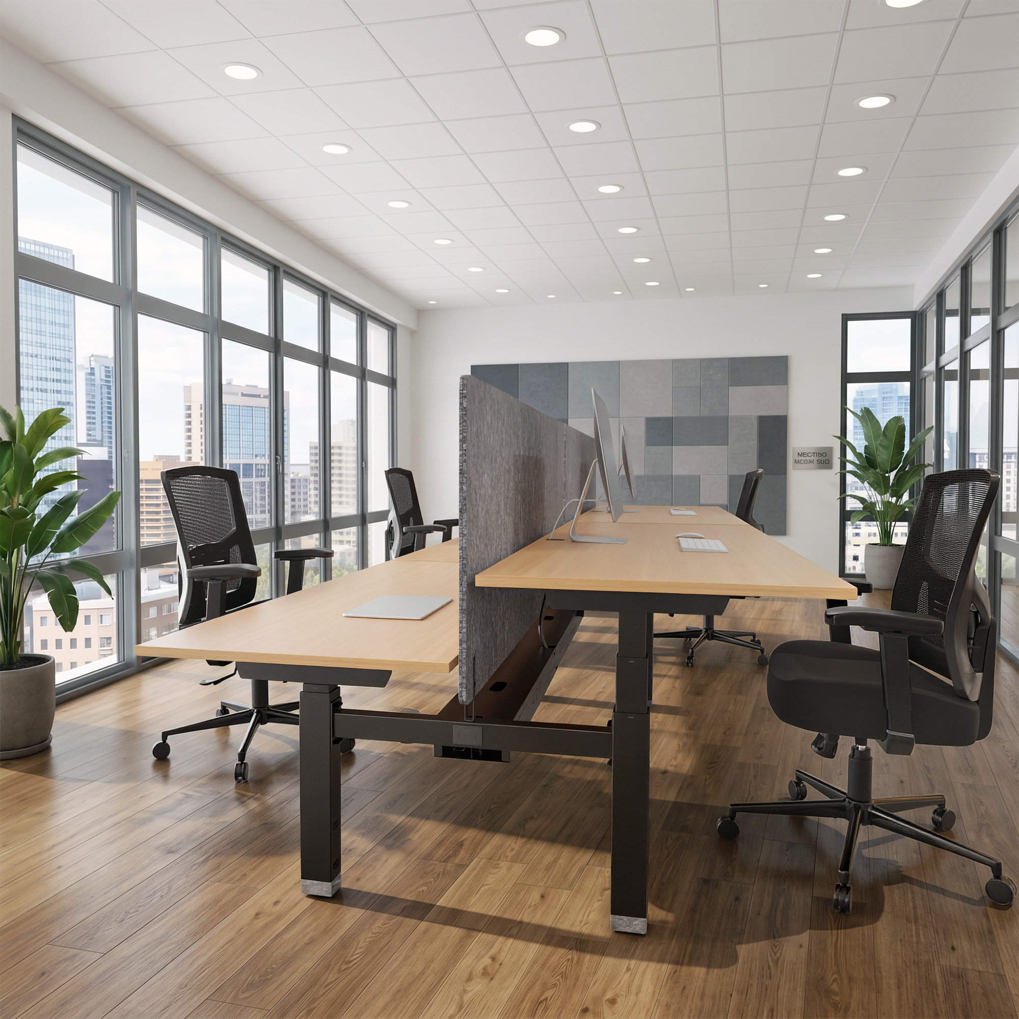 Ergonomic desk | 140x80 cm | Beech with black frame