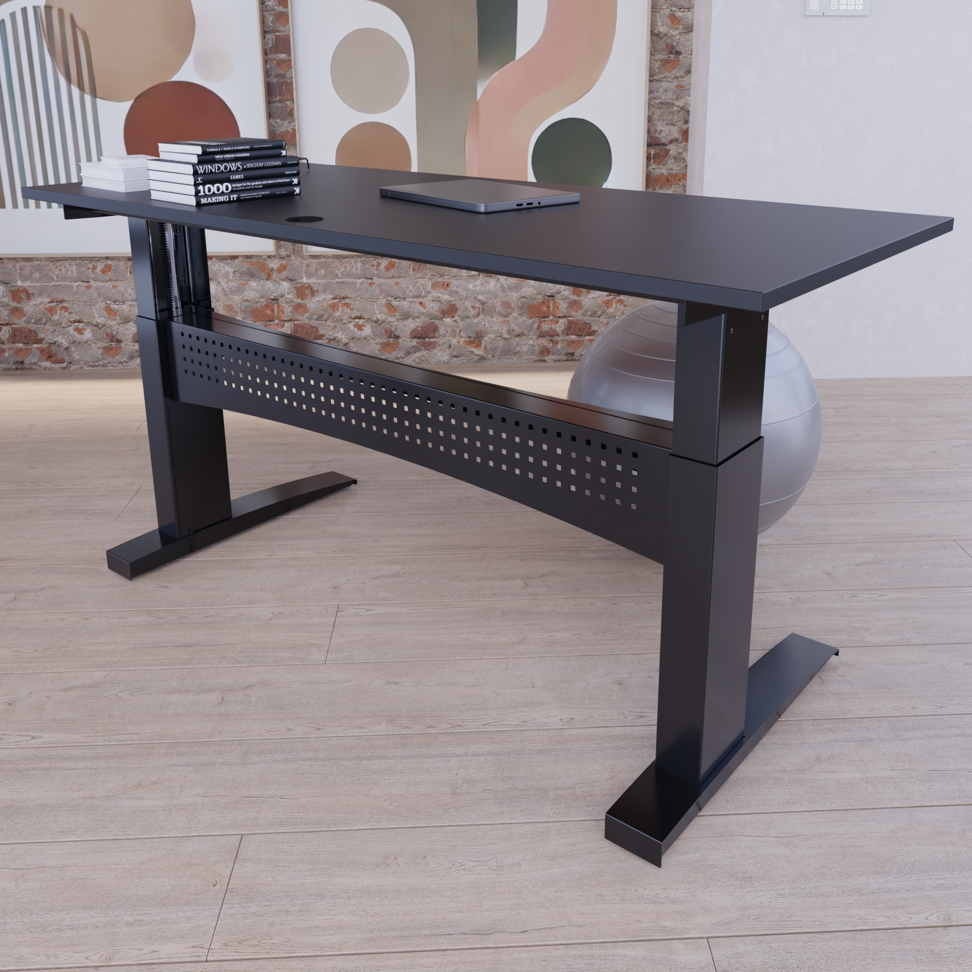 Electric Adjustable Desk | 160x80 cm | Black  with black frame