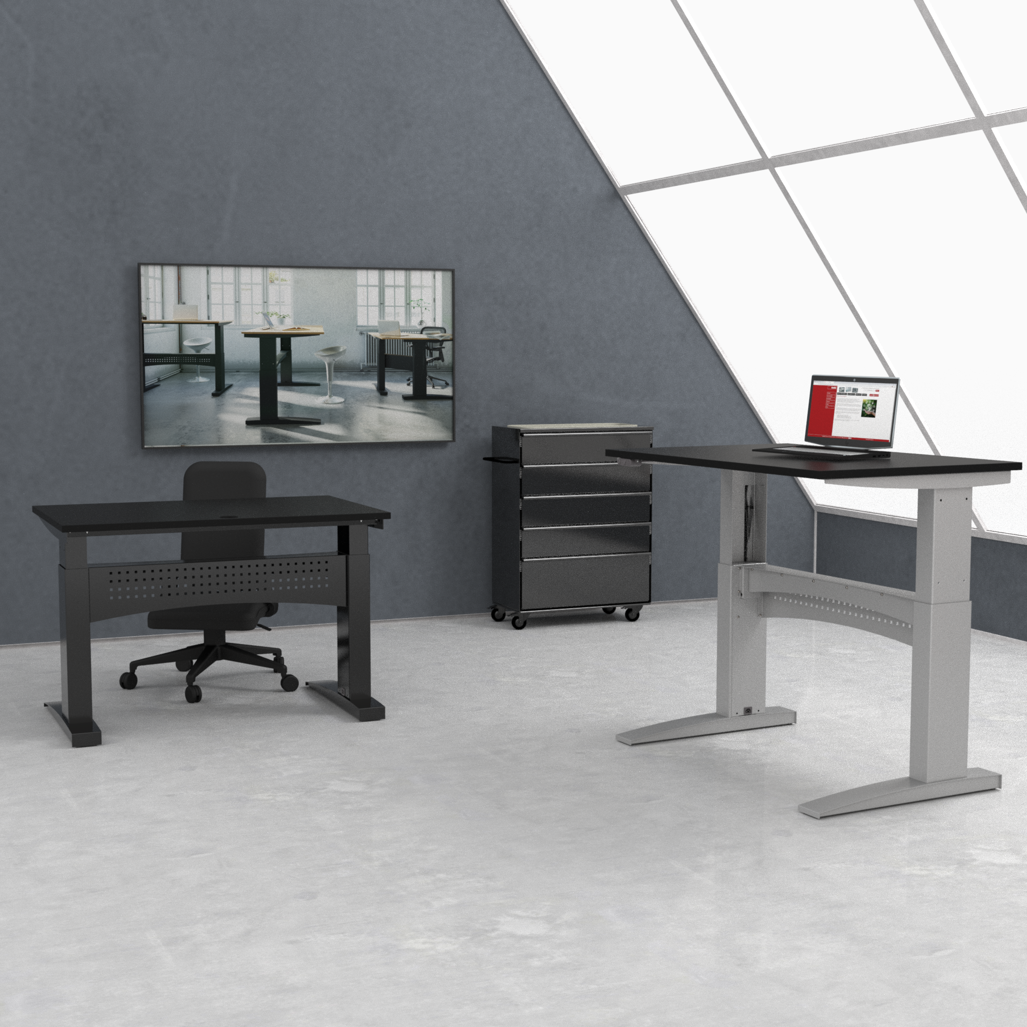 Electric Adjustable Desk | 160x80 cm | Black  with silver frame