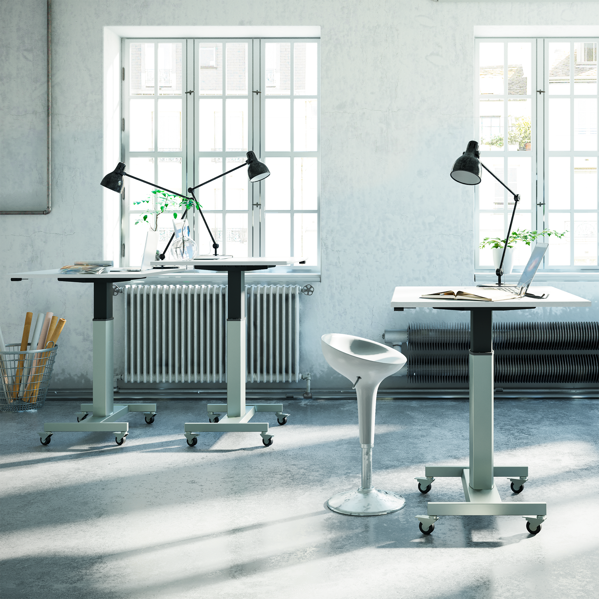 Electric Adjustable Desk | 80x60 cm | White with silver frame