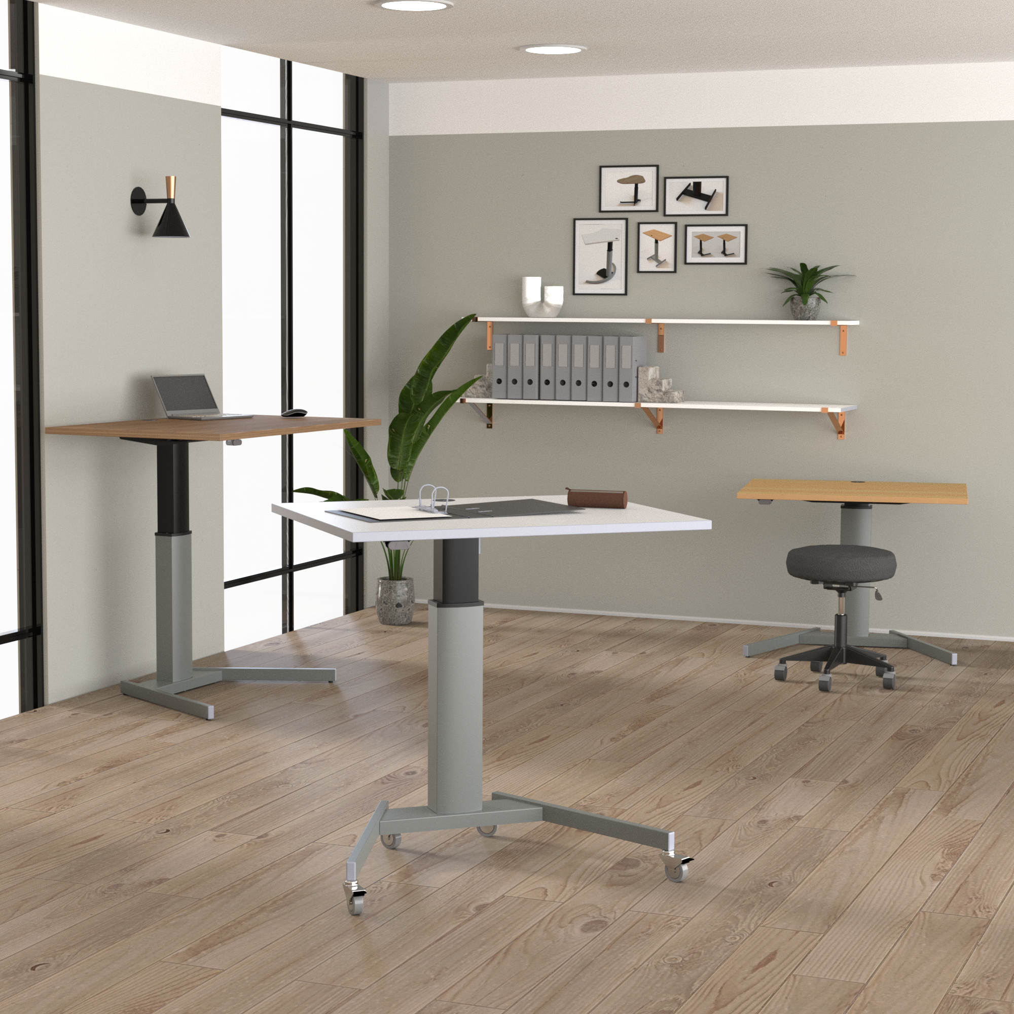 Electric Adjustable Desk | 100x80 cm | Beech with silver frame