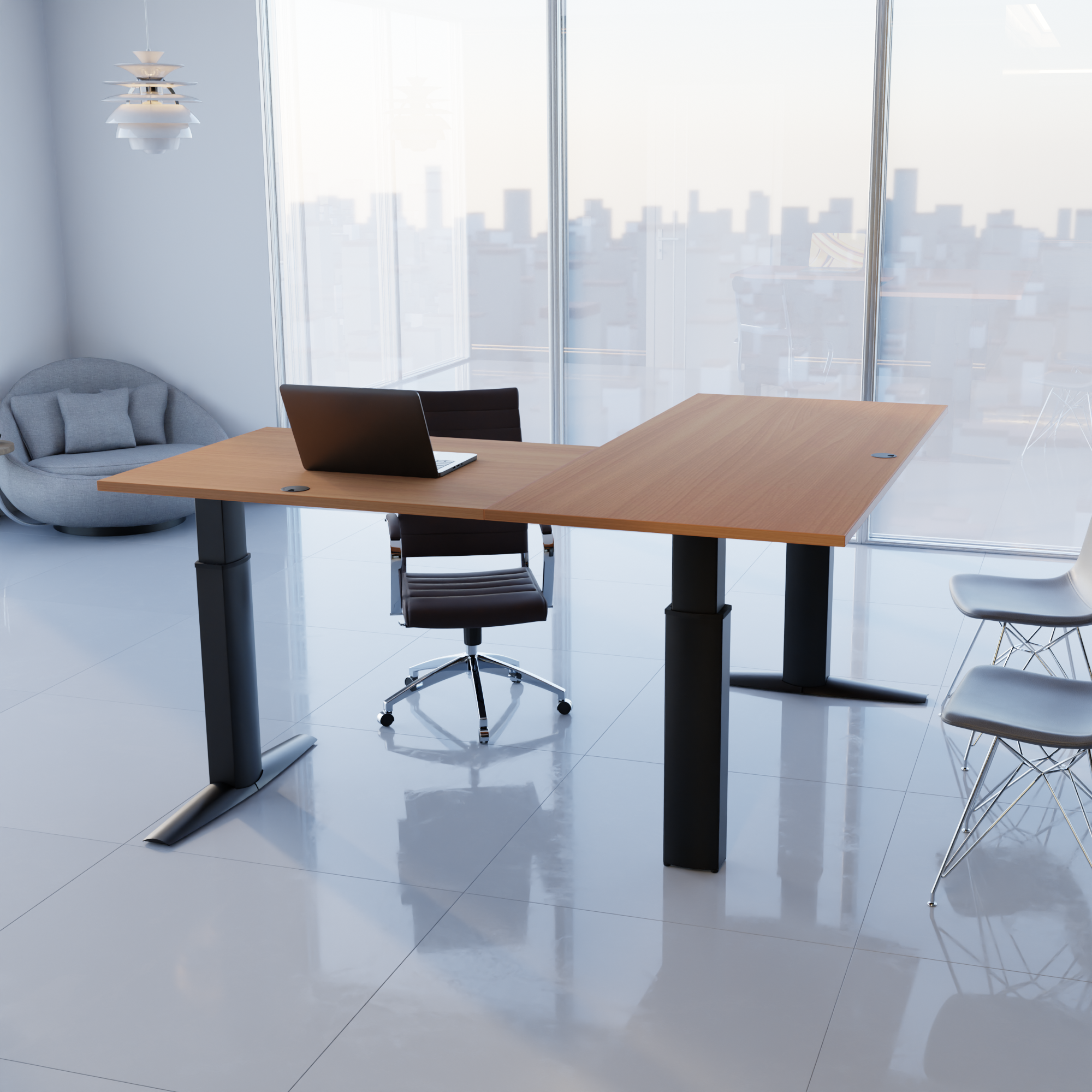 Electric Adjustable Desk | 160x160 cm | Beech with black frame