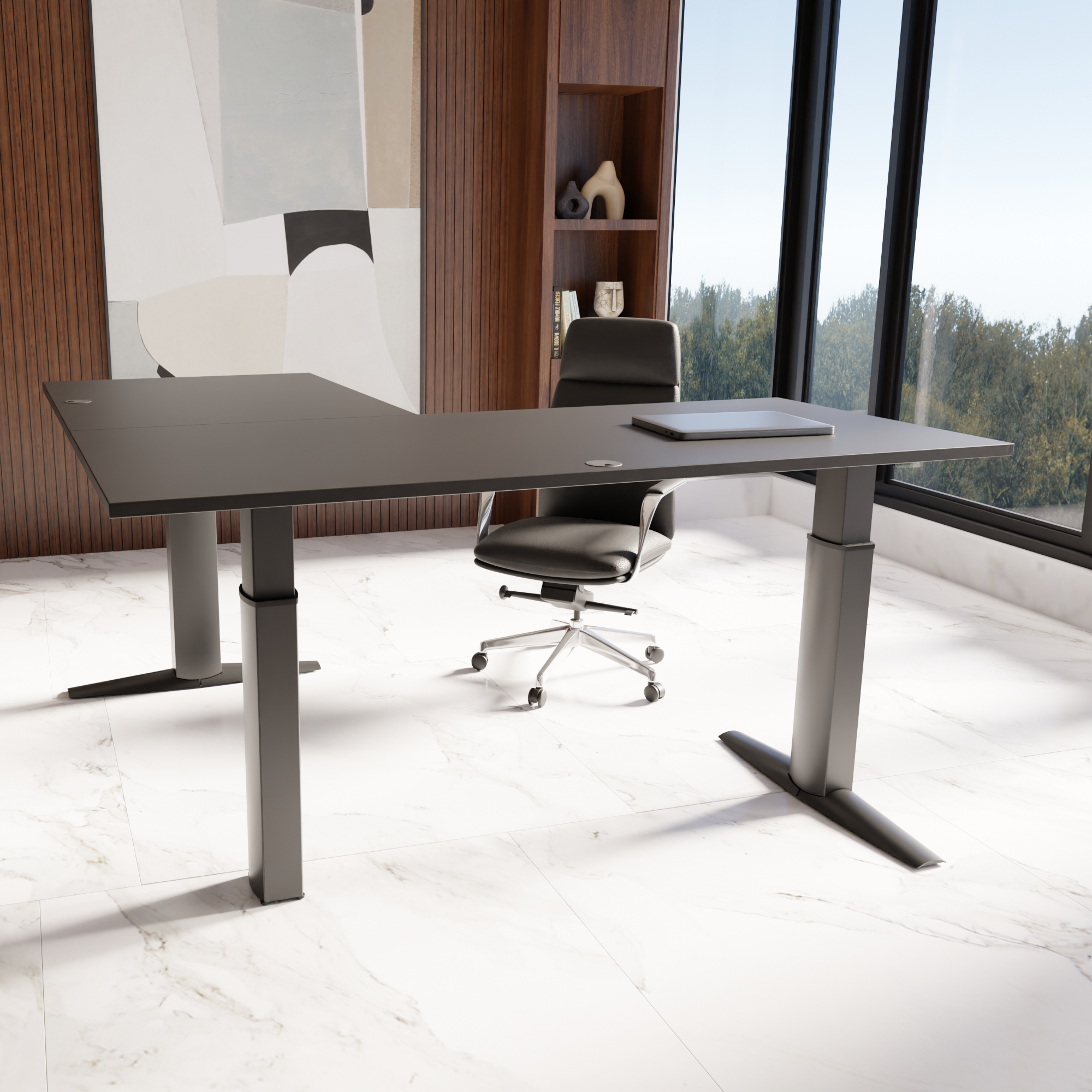 Electric Adjustable Desk | 160x160 cm | Black  with black frame