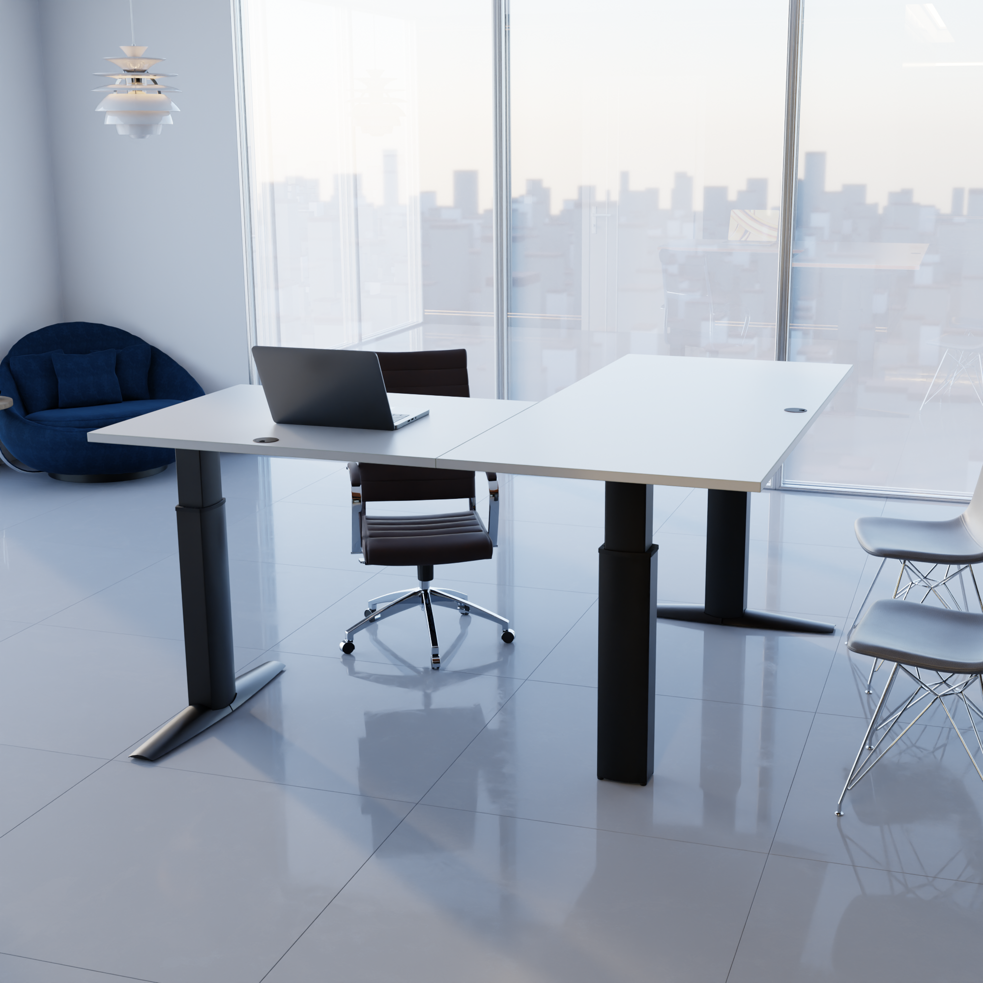 Electric Adjustable Desk | 160x160 cm | White with black frame