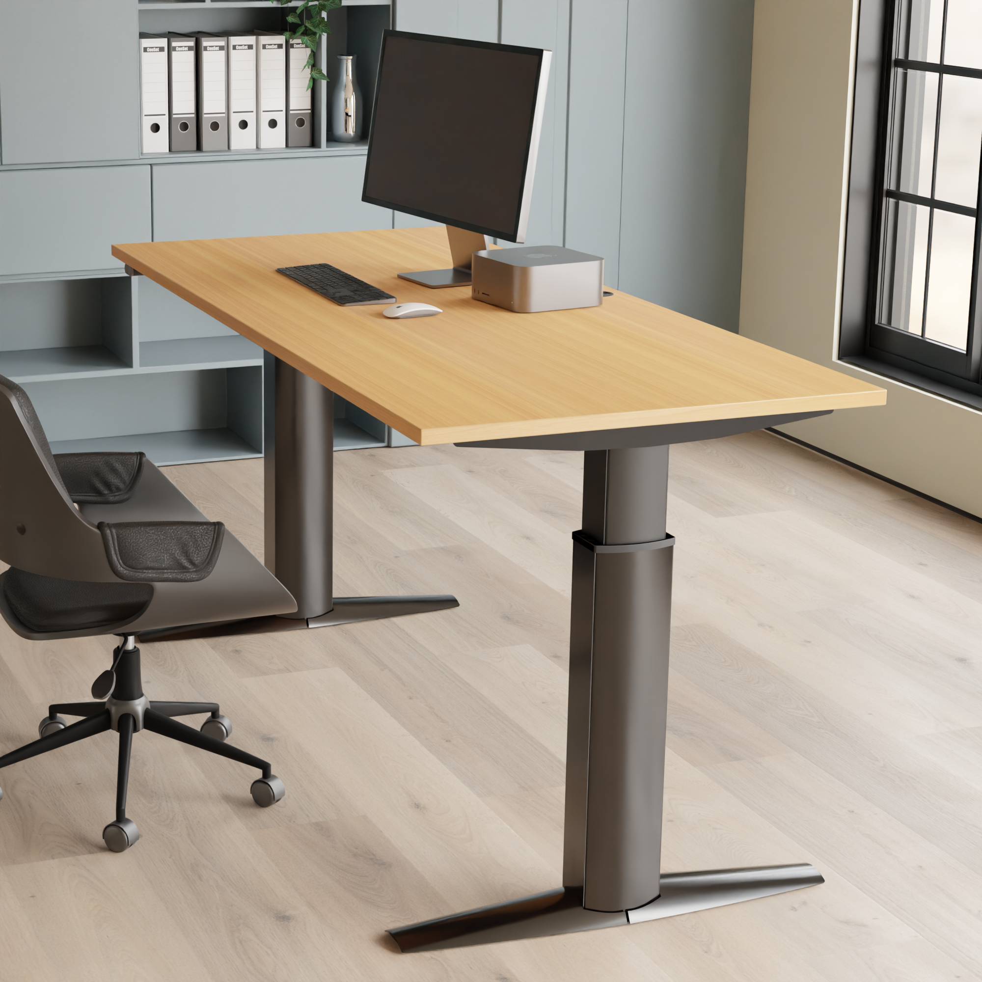 Electric Adjustable Desk | 160x80 cm | Beech with black frame
