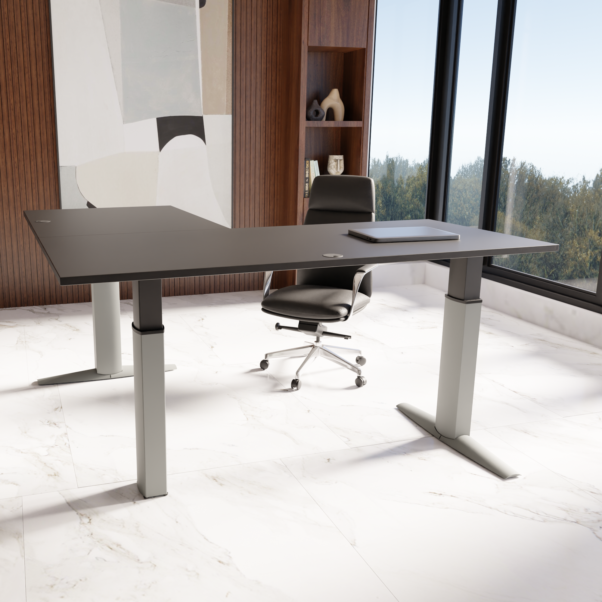 Electric Adjustable Desk | 160x160 cm | Black  with silver frame