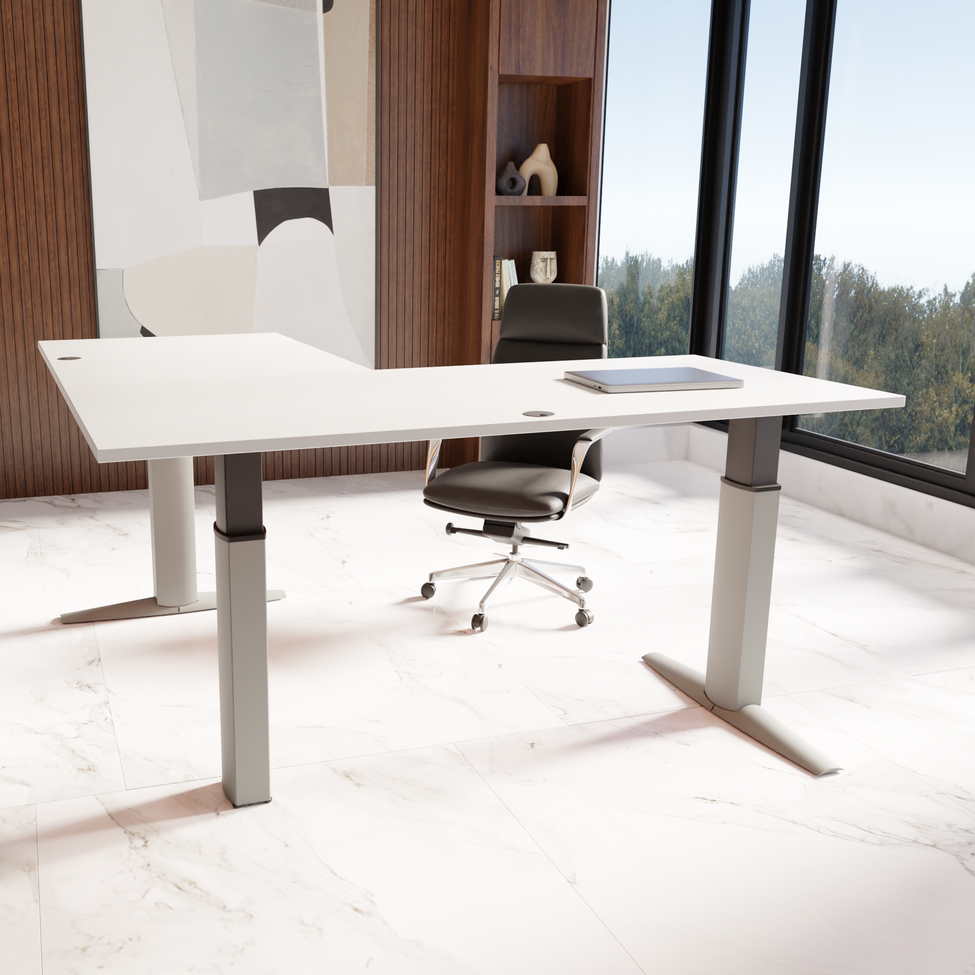 Electric Adjustable Desk | 160x160 cm | White with silver frame