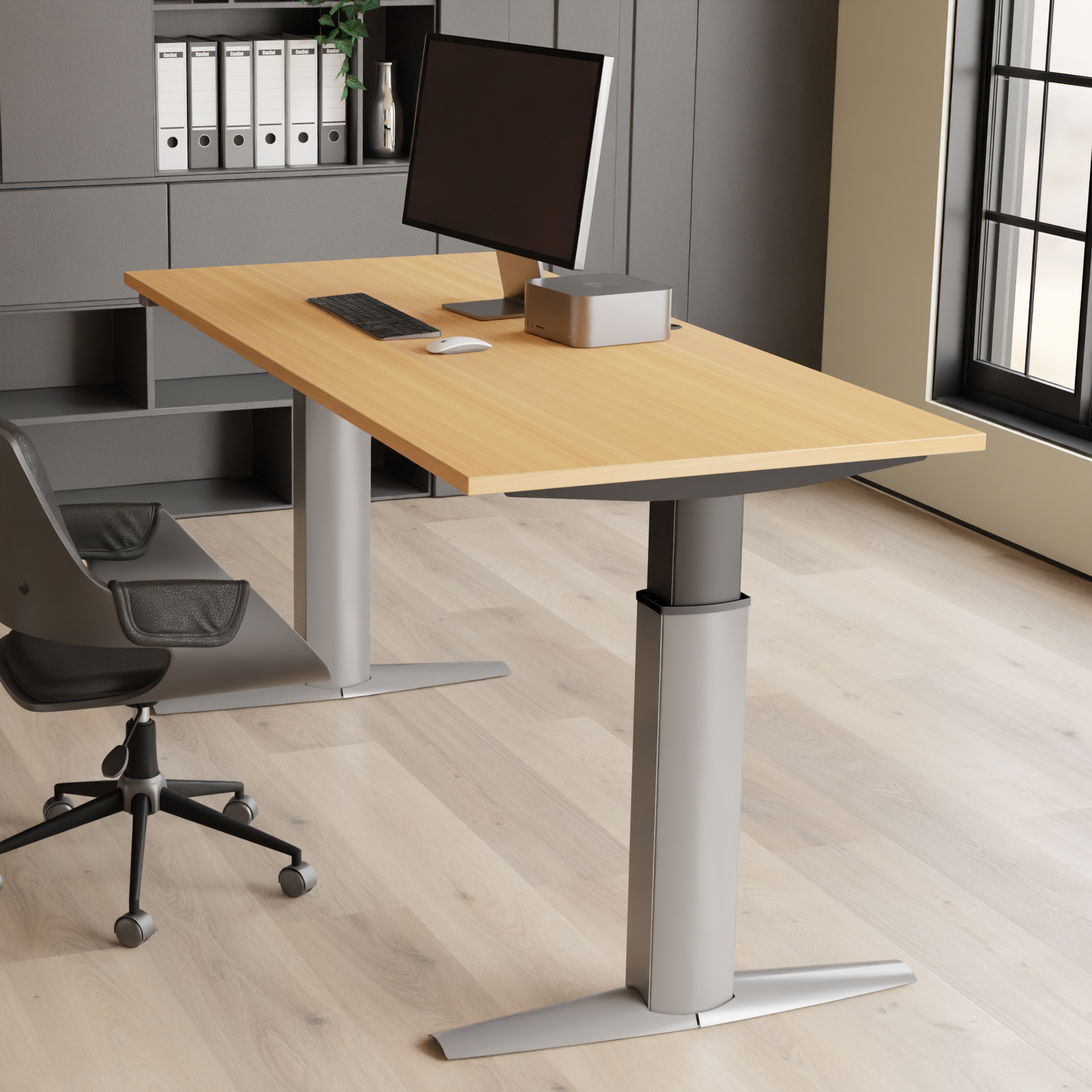 Electric Adjustable Desk | 140x80 cm | Beech with silver frame