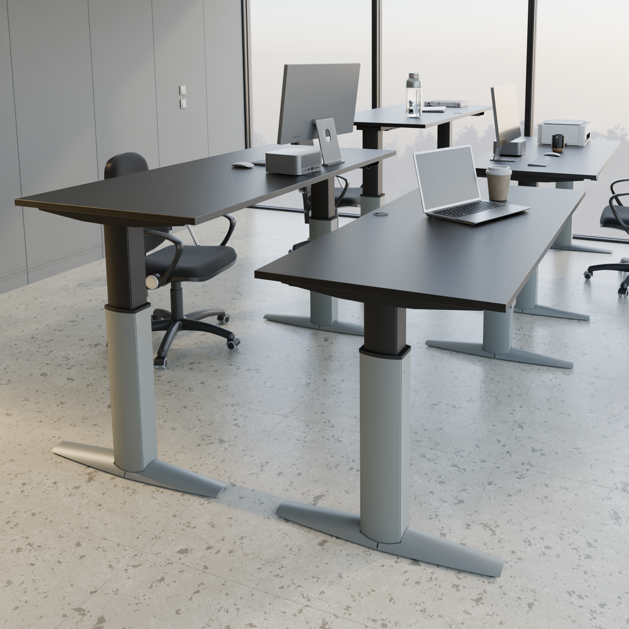 Electric Adjustable Desk | 160x80 cm | Black  with silver frame