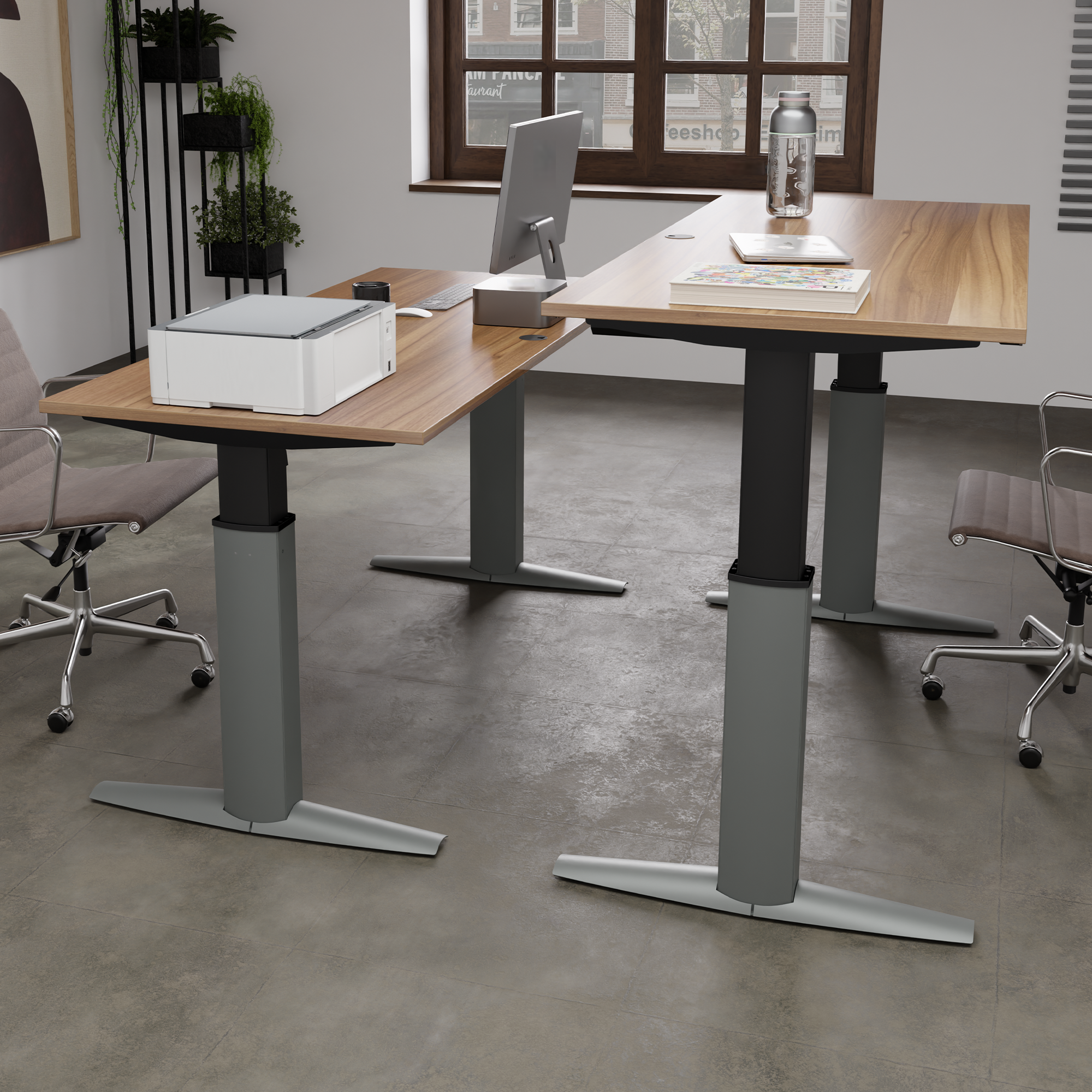 Electric Adjustable Desk | 160x80 cm | Walnut with silver frame