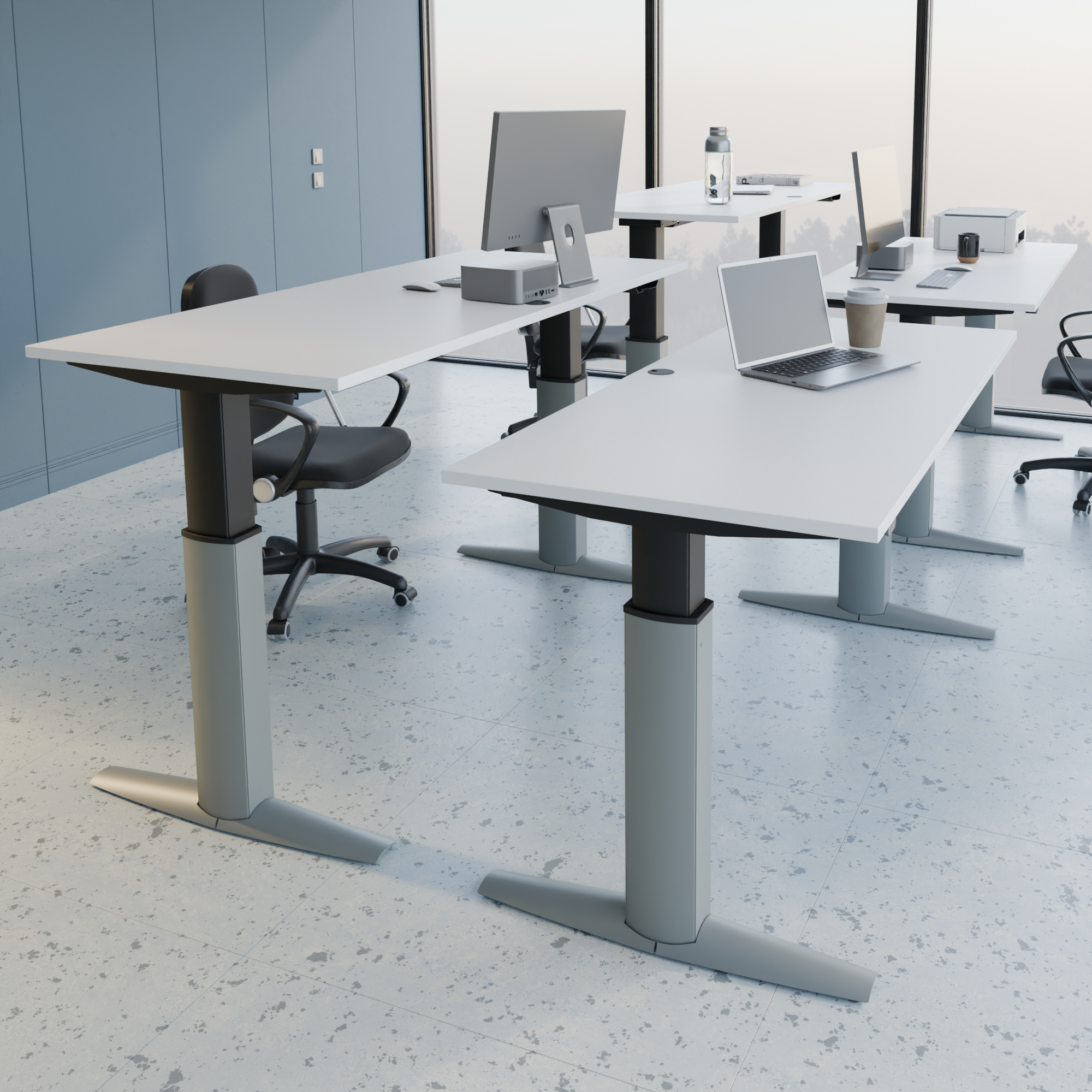Electric Adjustable Desk | 140x80 cm | White with silver frame