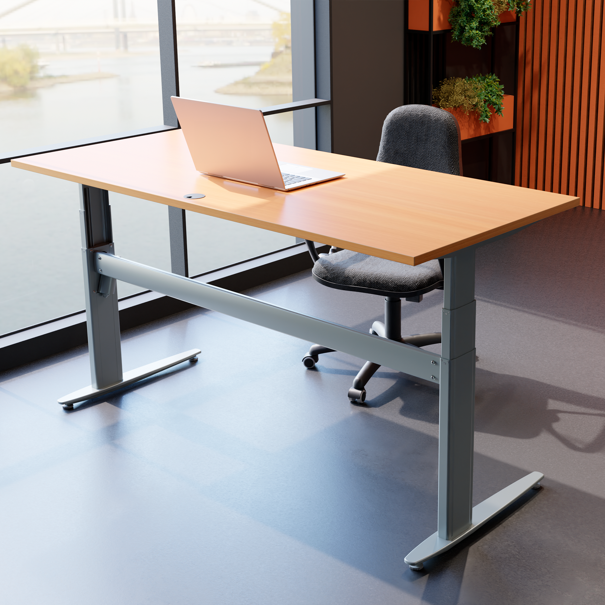 Electric Adjustable Desk | 180x80 cm | Beech with silver frame