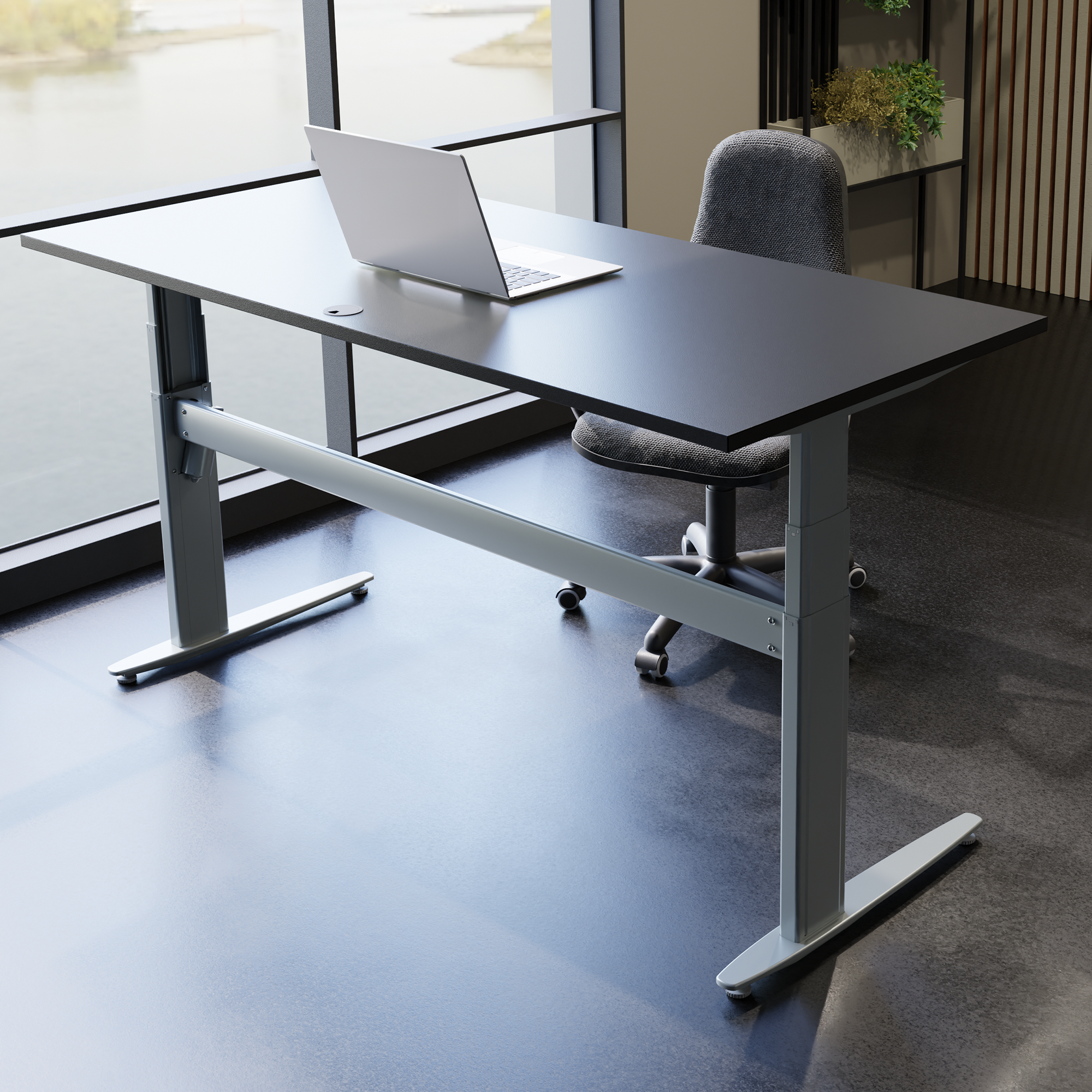 Electric Adjustable Desk | 160x80 cm | Black  with silver frame