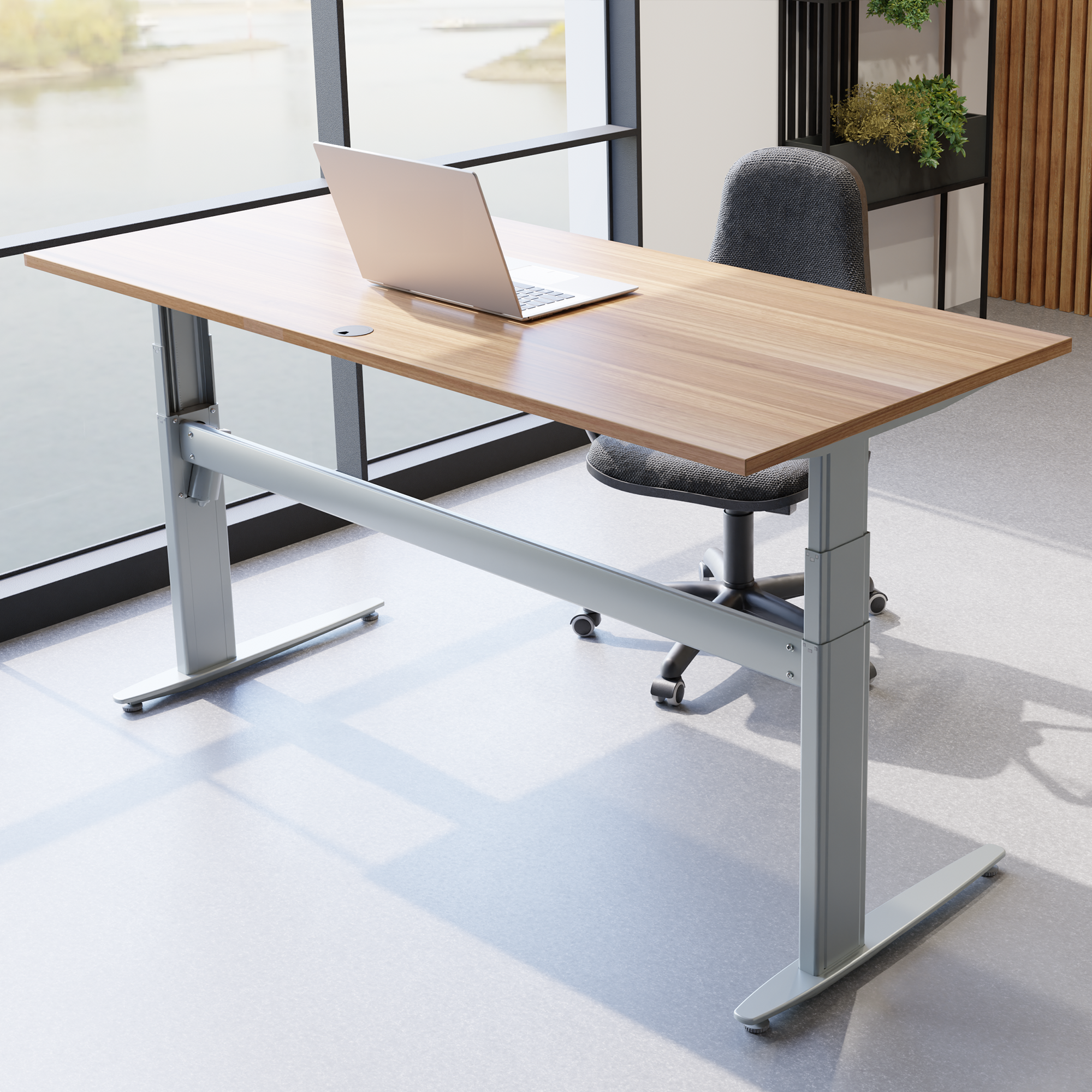 Electric Adjustable Desk | 140x80 cm | Walnut with silver frame