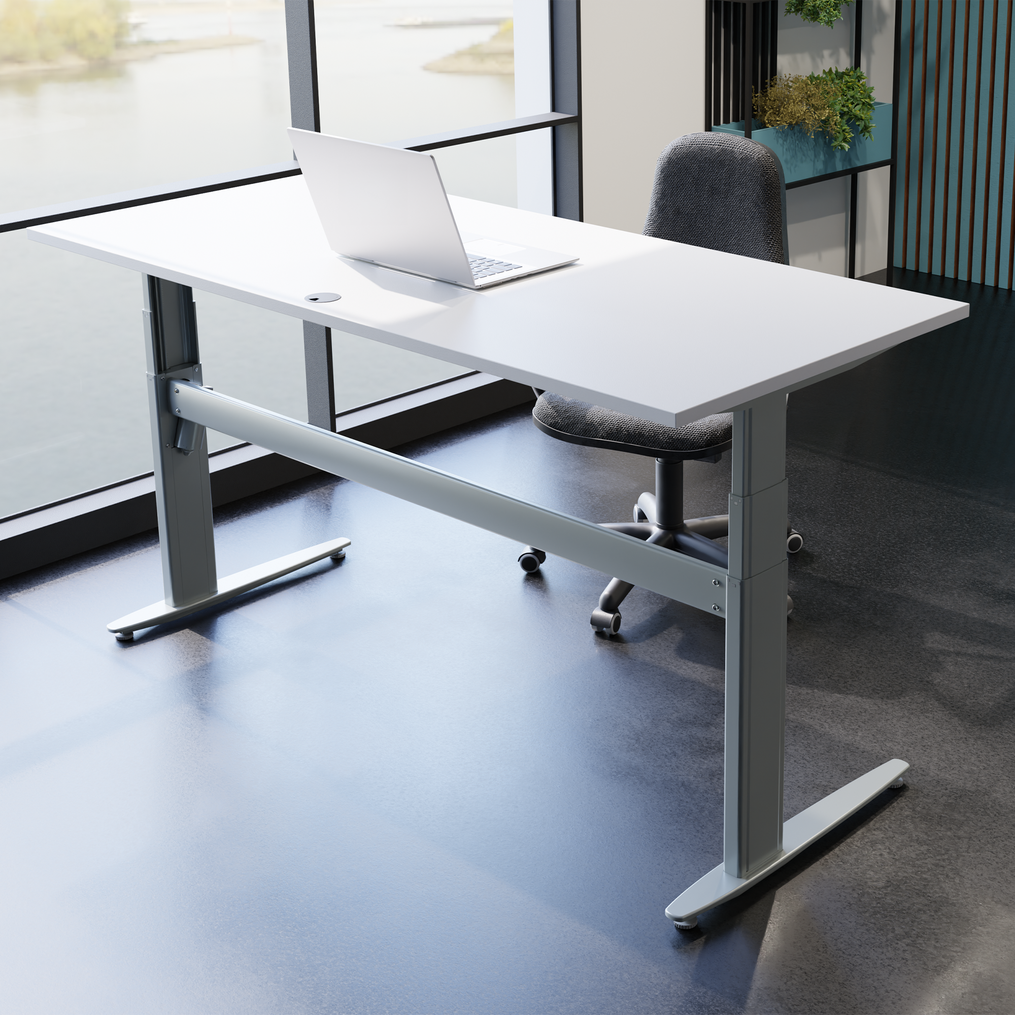 Electric Adjustable Desk | 180x80 cm | White with silver frame